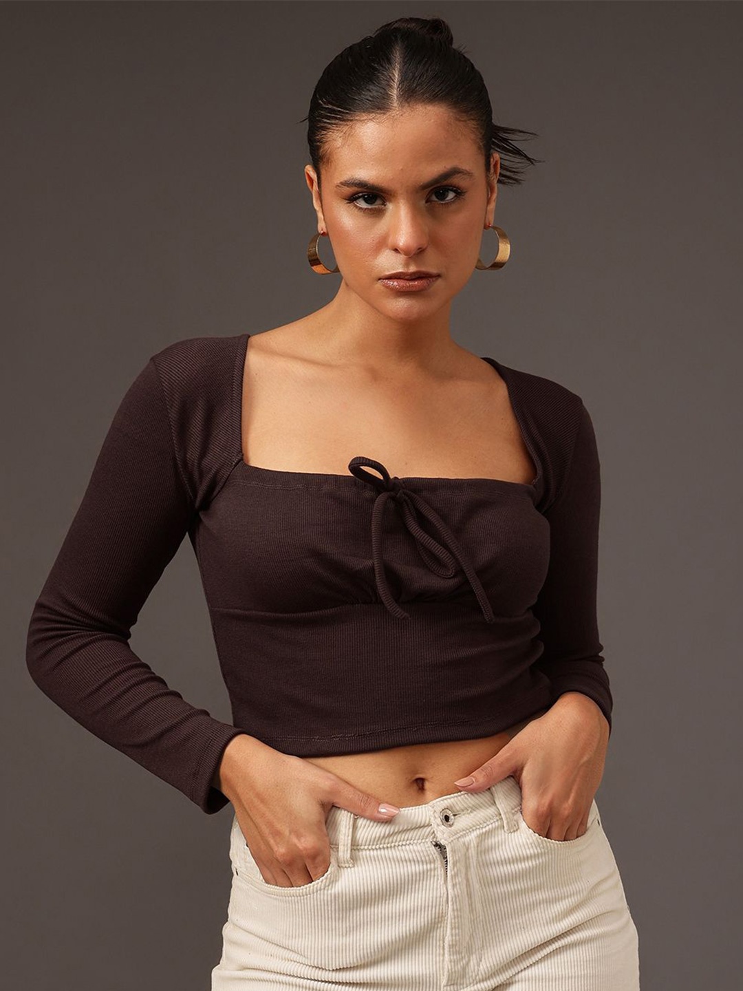 

STREET 9 Cotton Styled Back Top, Brown