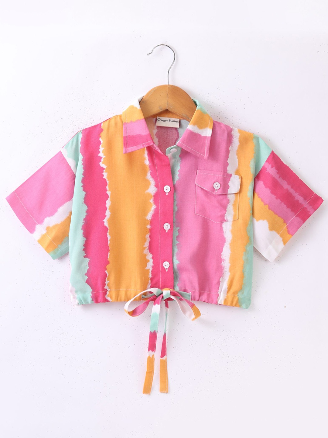 

CrayonFlakes Print Kimono Sleeve Shirt Style Top, Pink