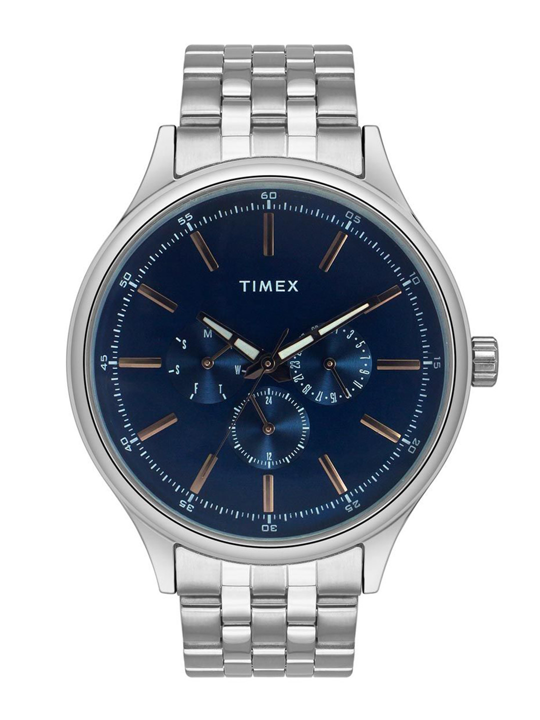 

Timex Men Brass Dial & Stainless Steel Bracelet Style Straps Analogue Watch TWEG184SMU10, Blue