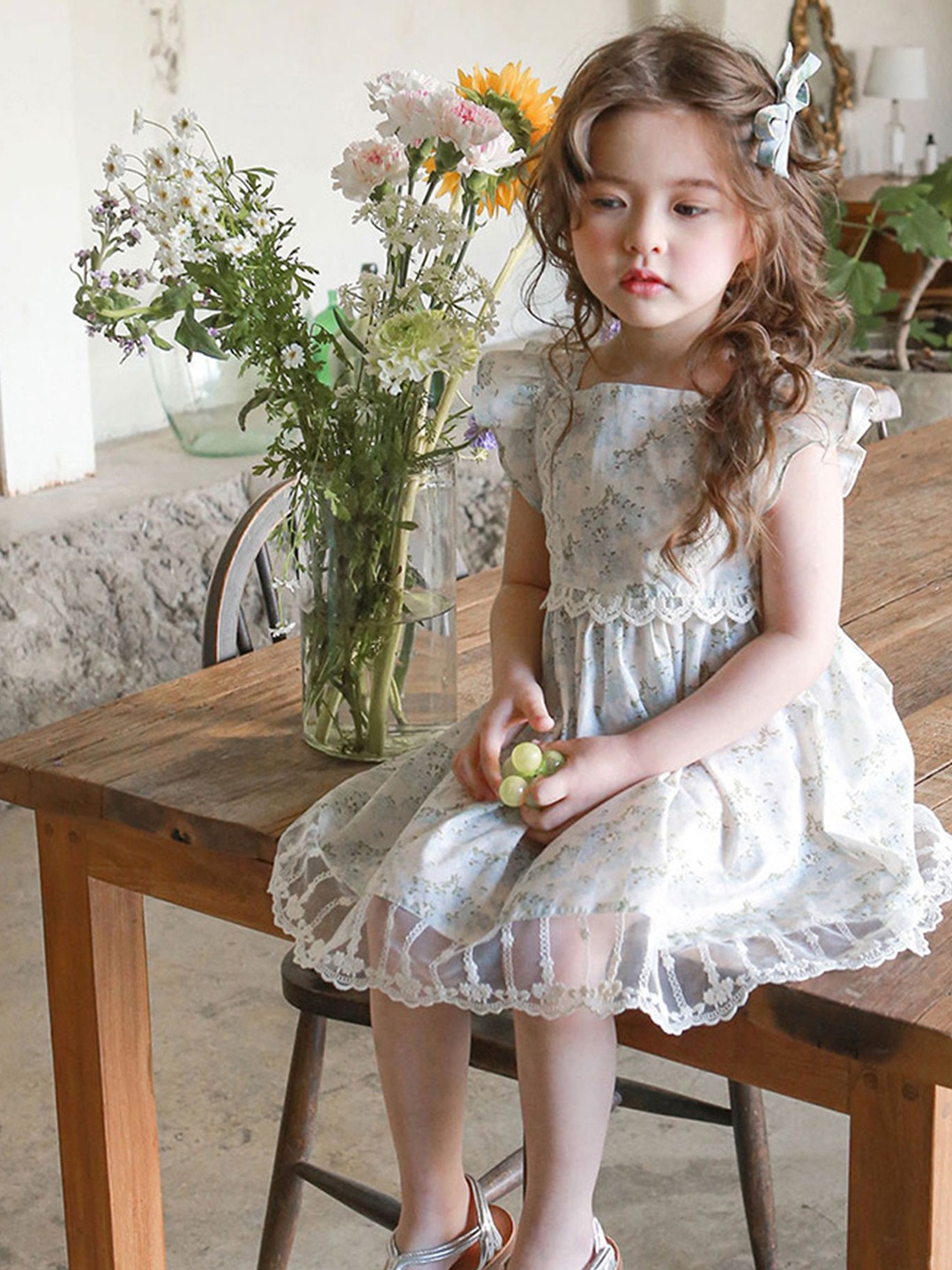 

LULU & SKY Floral Striped Flutter Sleeve Fit & Flare Dress, Blue