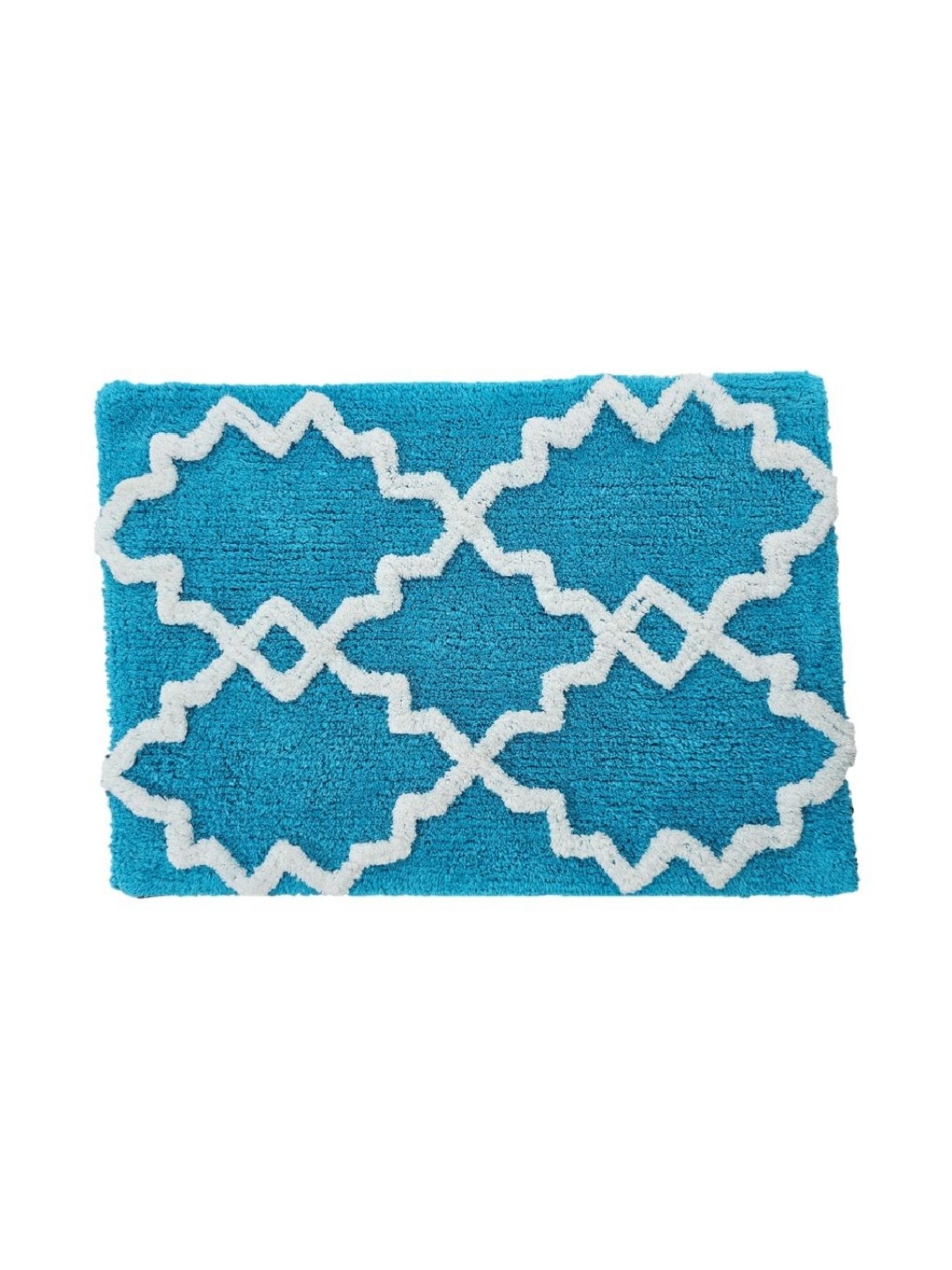 

Aura La Bella Blue & White Printed Cotton Bath Rug, Turquoise blue