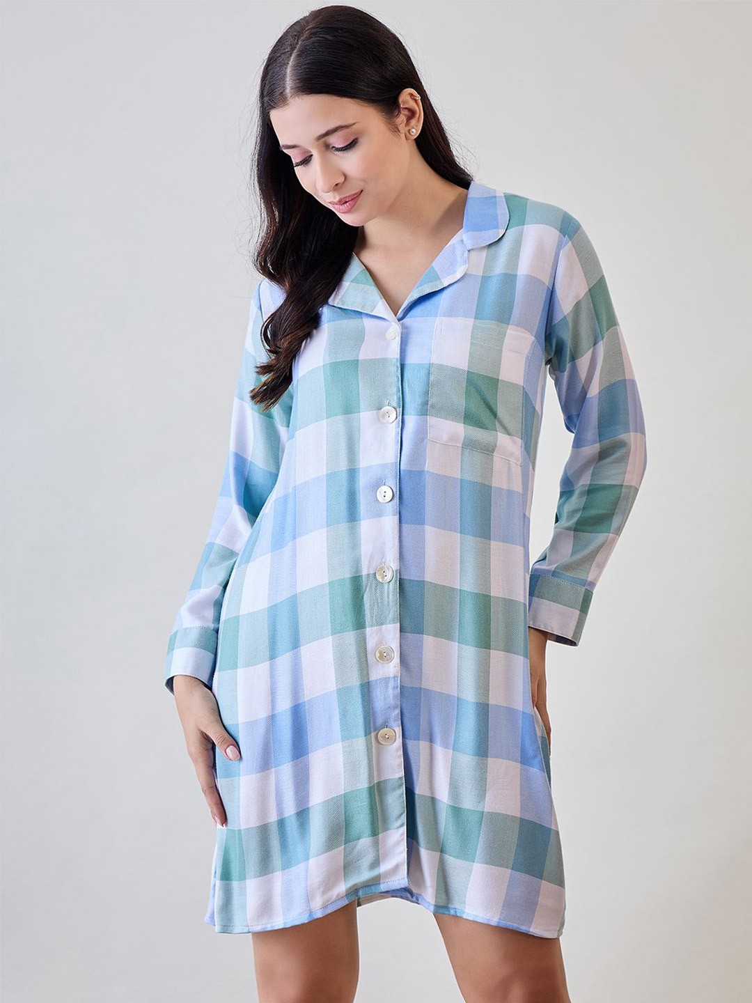 

The Kaftan Company Checked Nightdress, Green