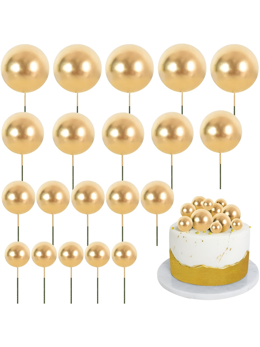 

Ascension 20 Pieces Golden Mini Balloon Round Ball Decorative Cupcake Toppers, Gold