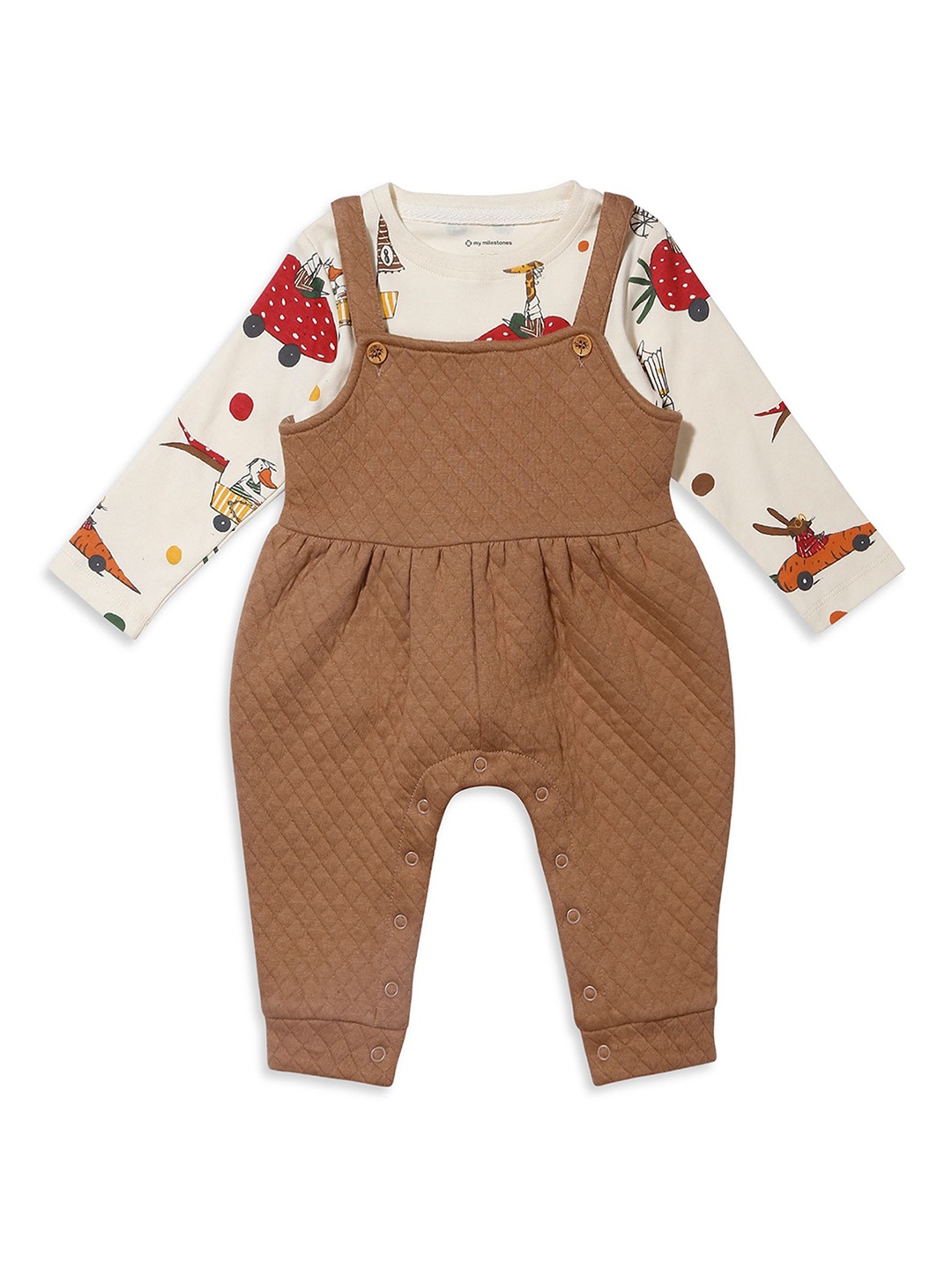 

My Milestones Infant Boys Printed Dungarees With T-Shirt, Brown