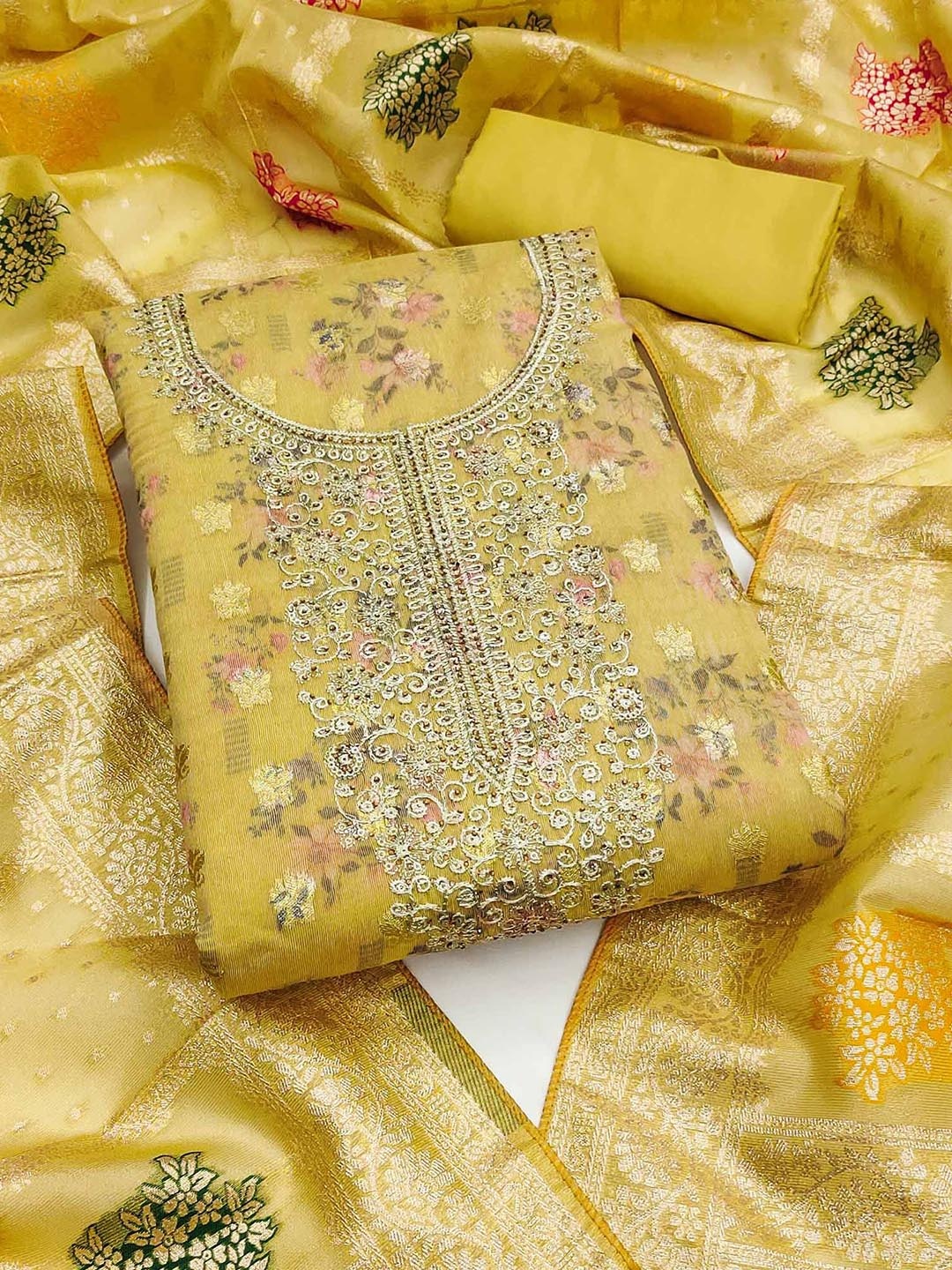 

Peachmode Unstitched Dress Material, Mustard