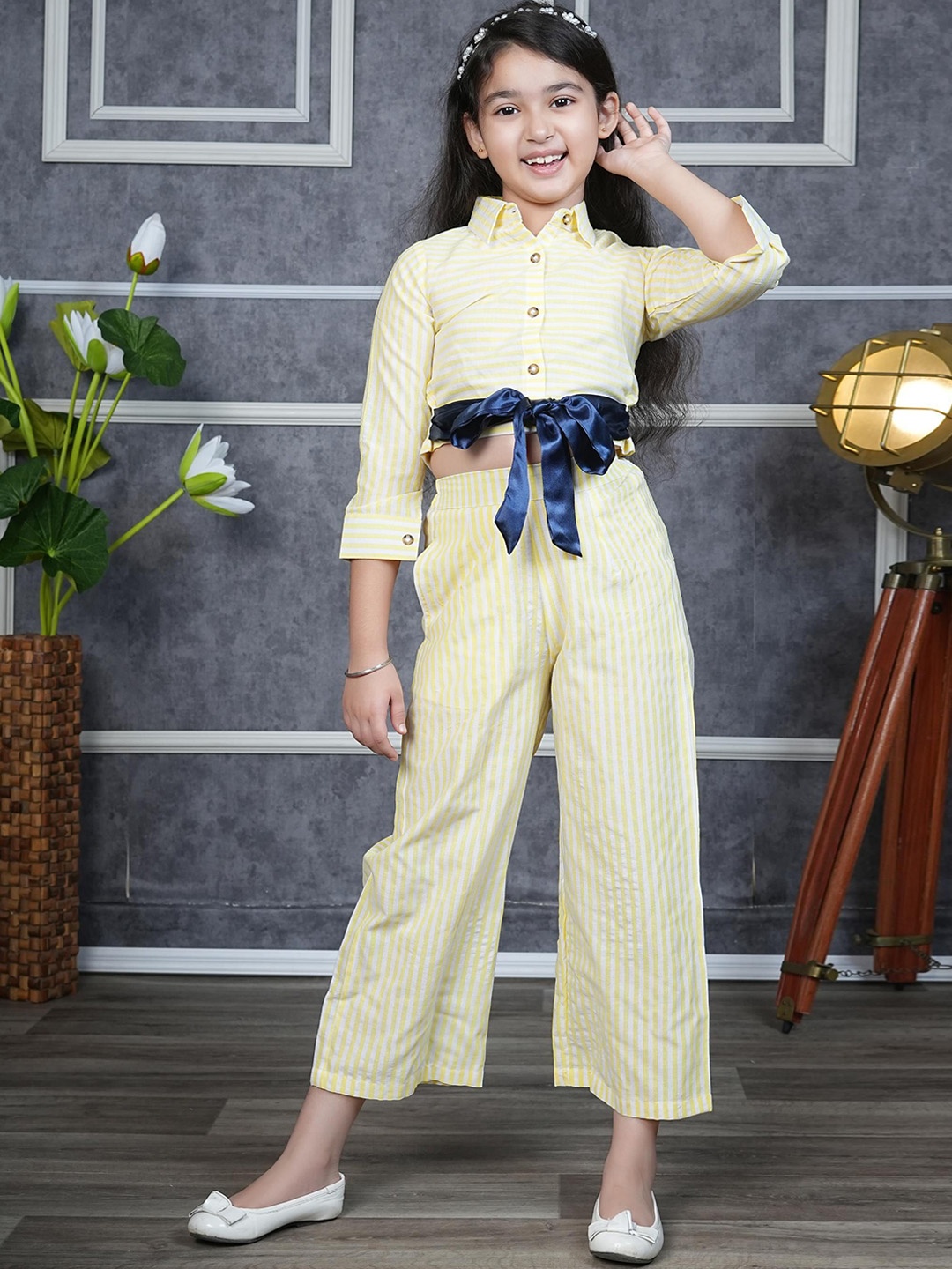 

BAESD Girls Striped Cotton Shirt & Palazzo Clothing Set, Yellow