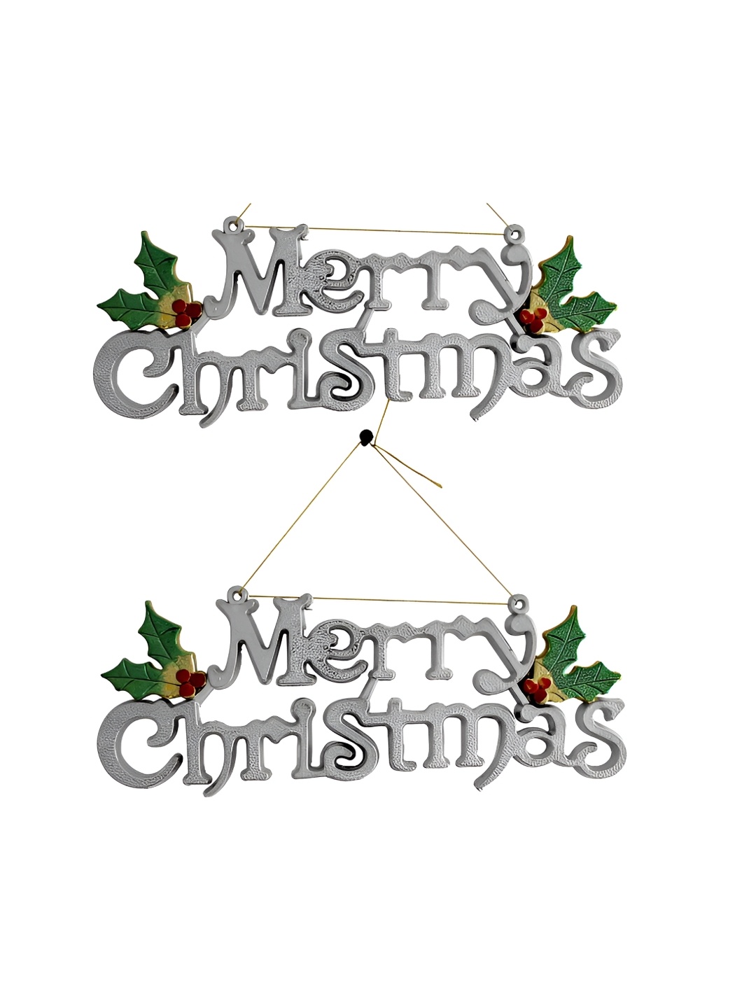 

TIED RIBBONS Set of 2 Grey & Red Christmas Hanging Tag Sign