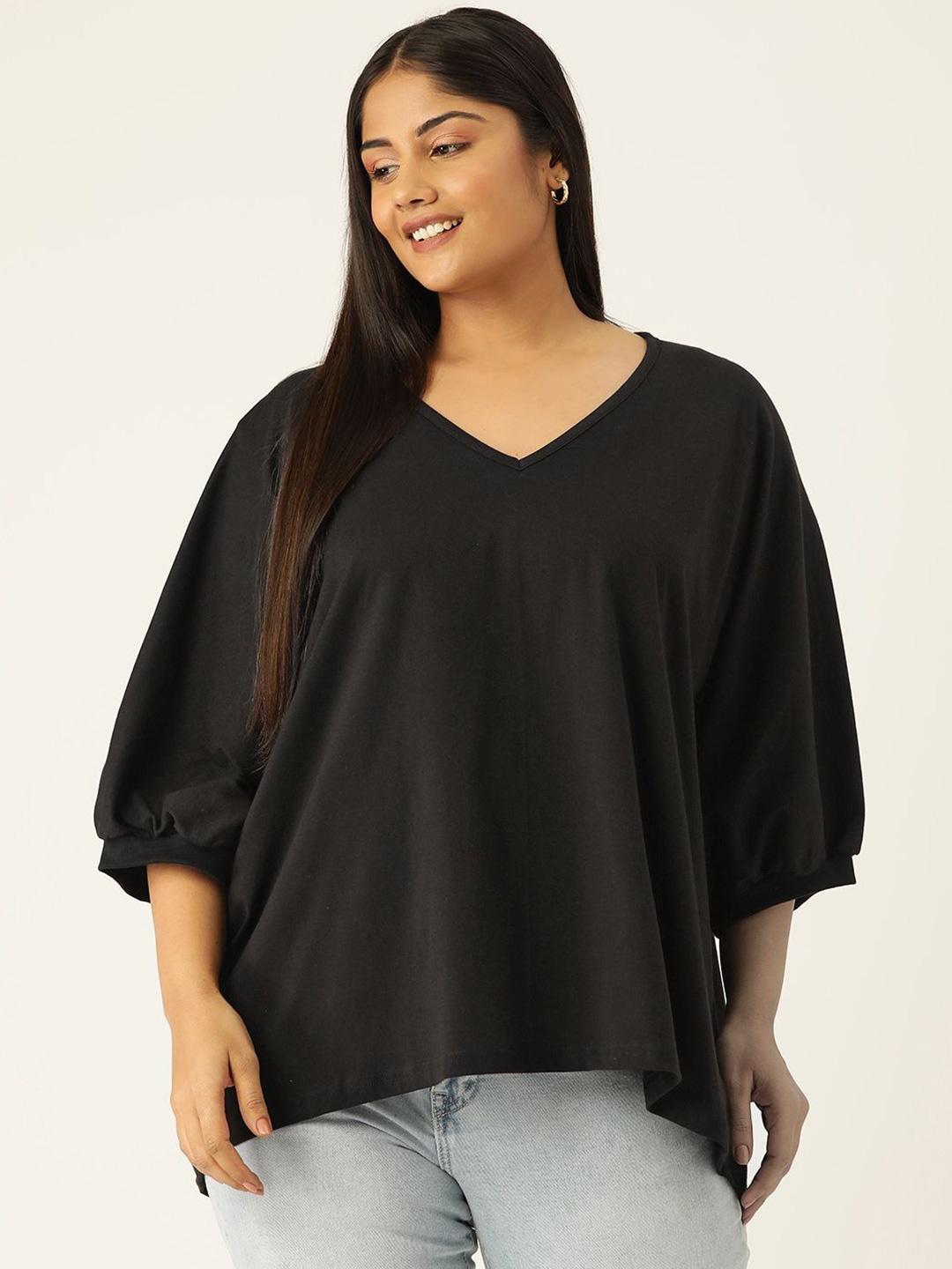 

theRebelinme Puff Sleeve Cotton Longline Top, Black