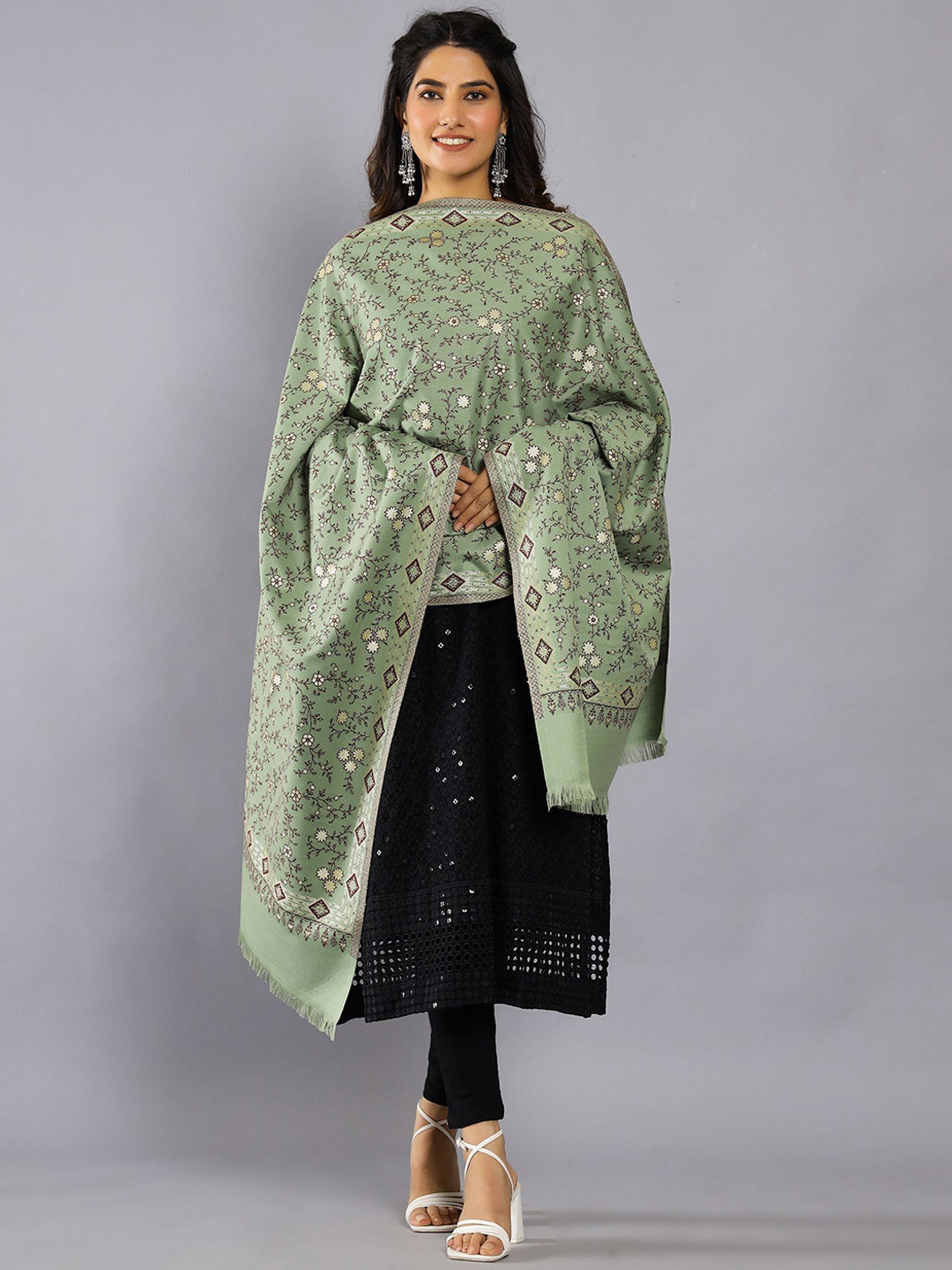 

HANDICRAFT PALACE Women Floral Woven Design Shawl, Green