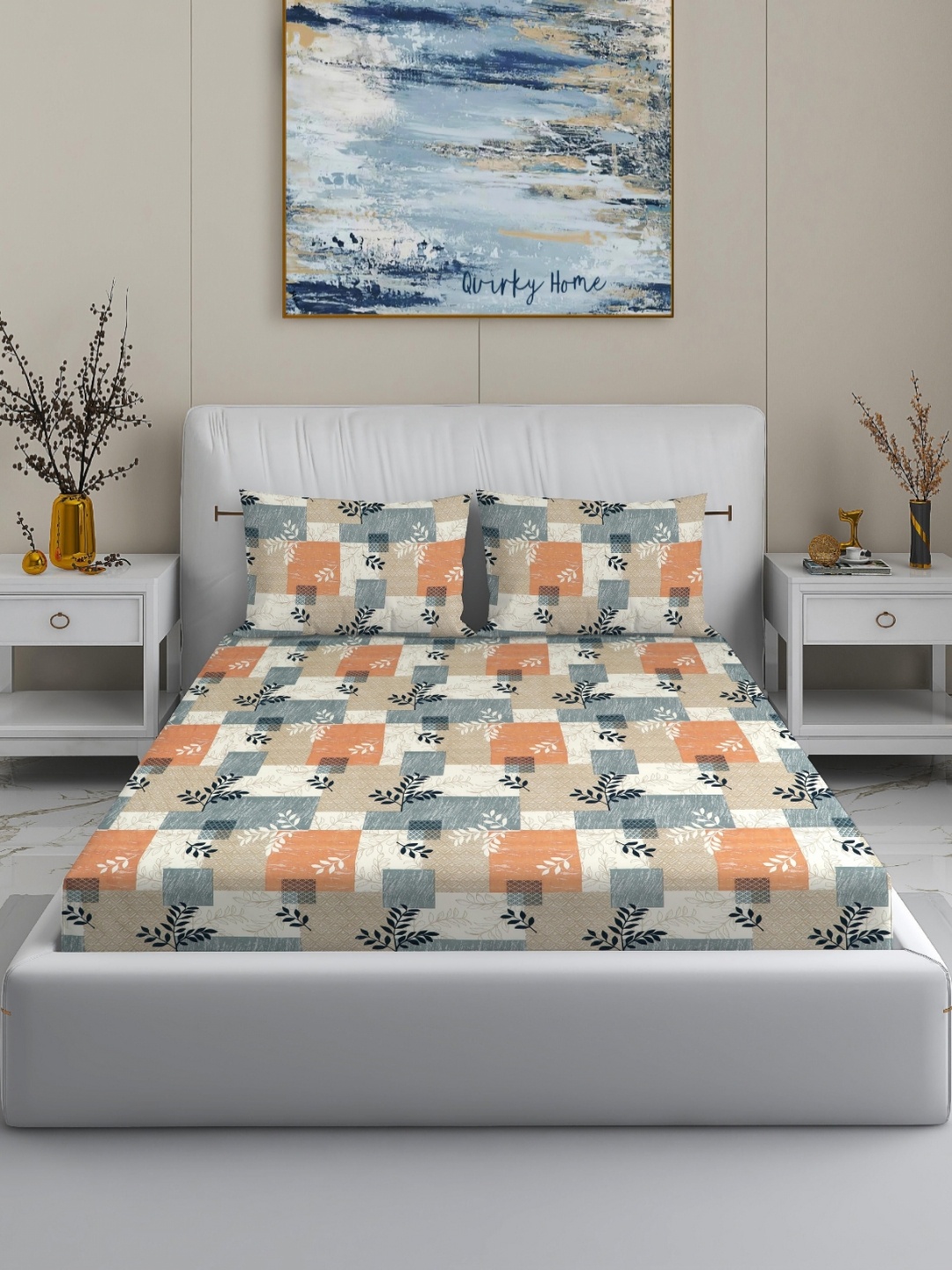 

Quirky Home White & Brown 180 TC Queen Bedsheet with 2 Pillow Covers