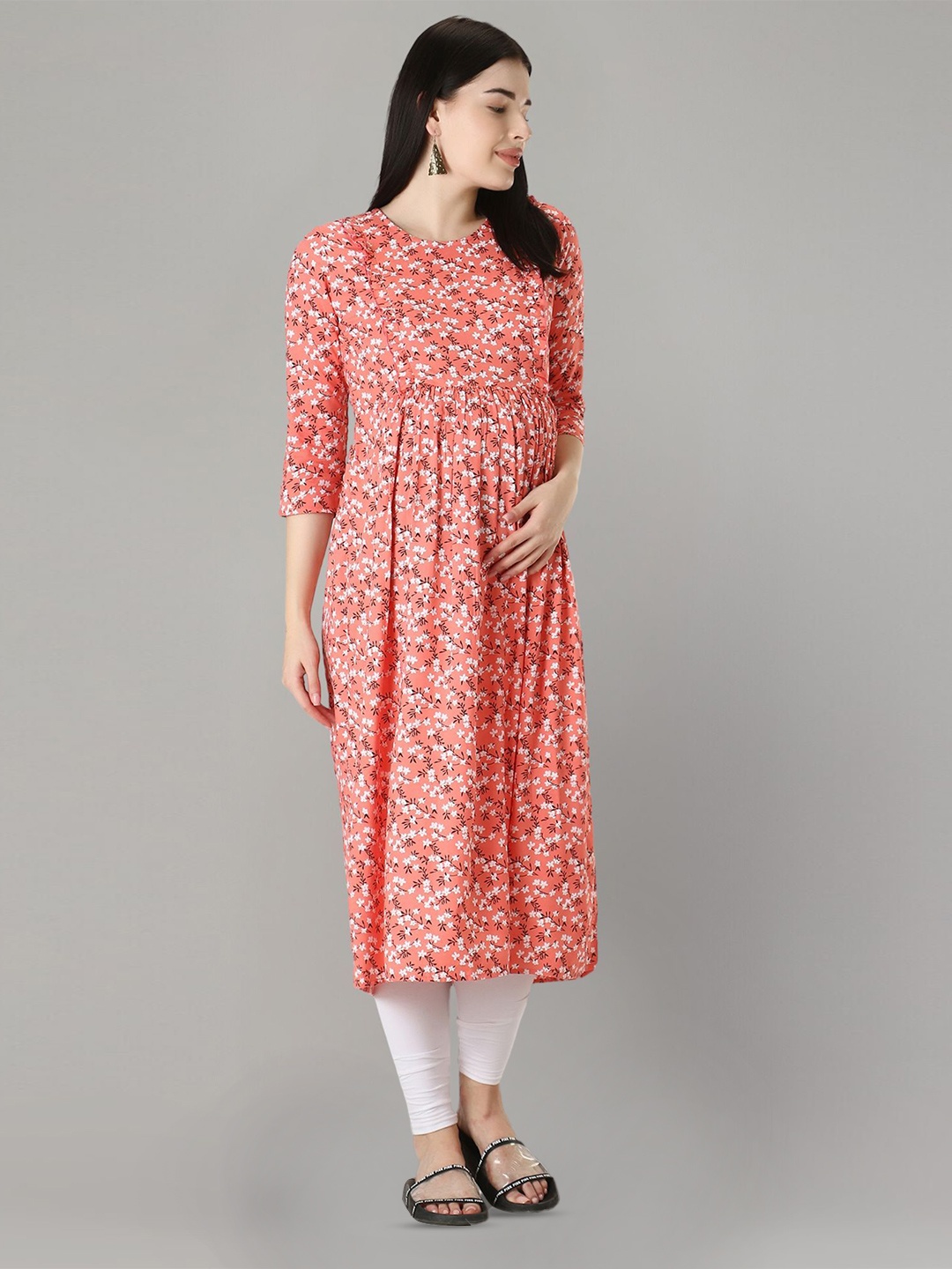 

Zuvino Floral Print Maternity Fit & Flare Midi Dress, Peach