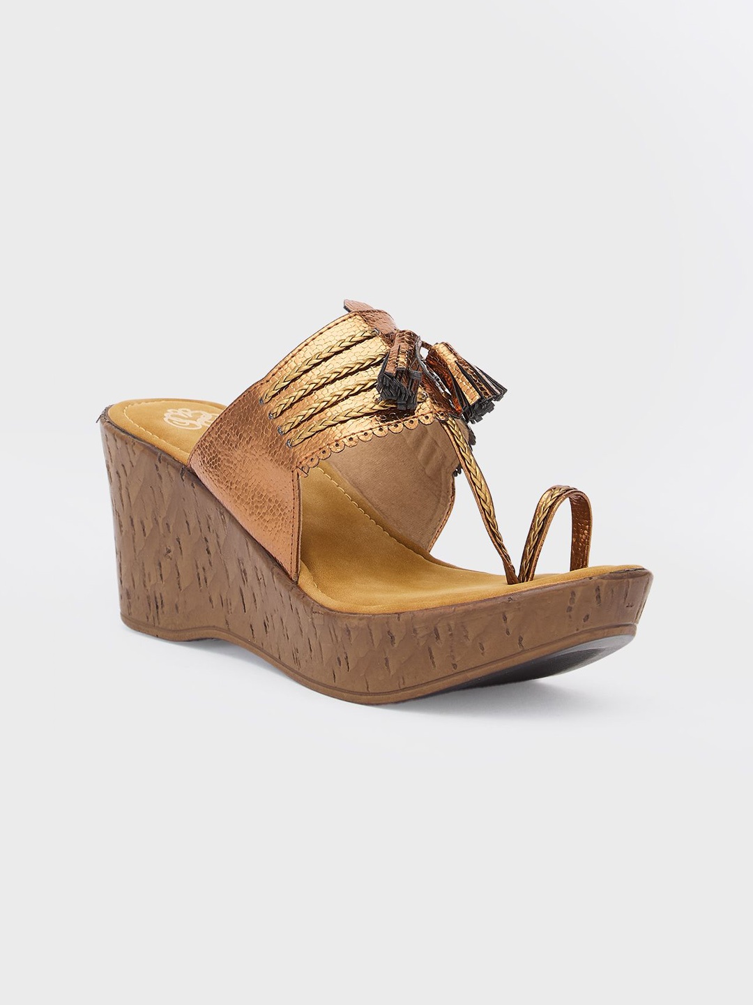 

Sole To Soul Ethnic Wedge Sandals with Tassels, Bronze