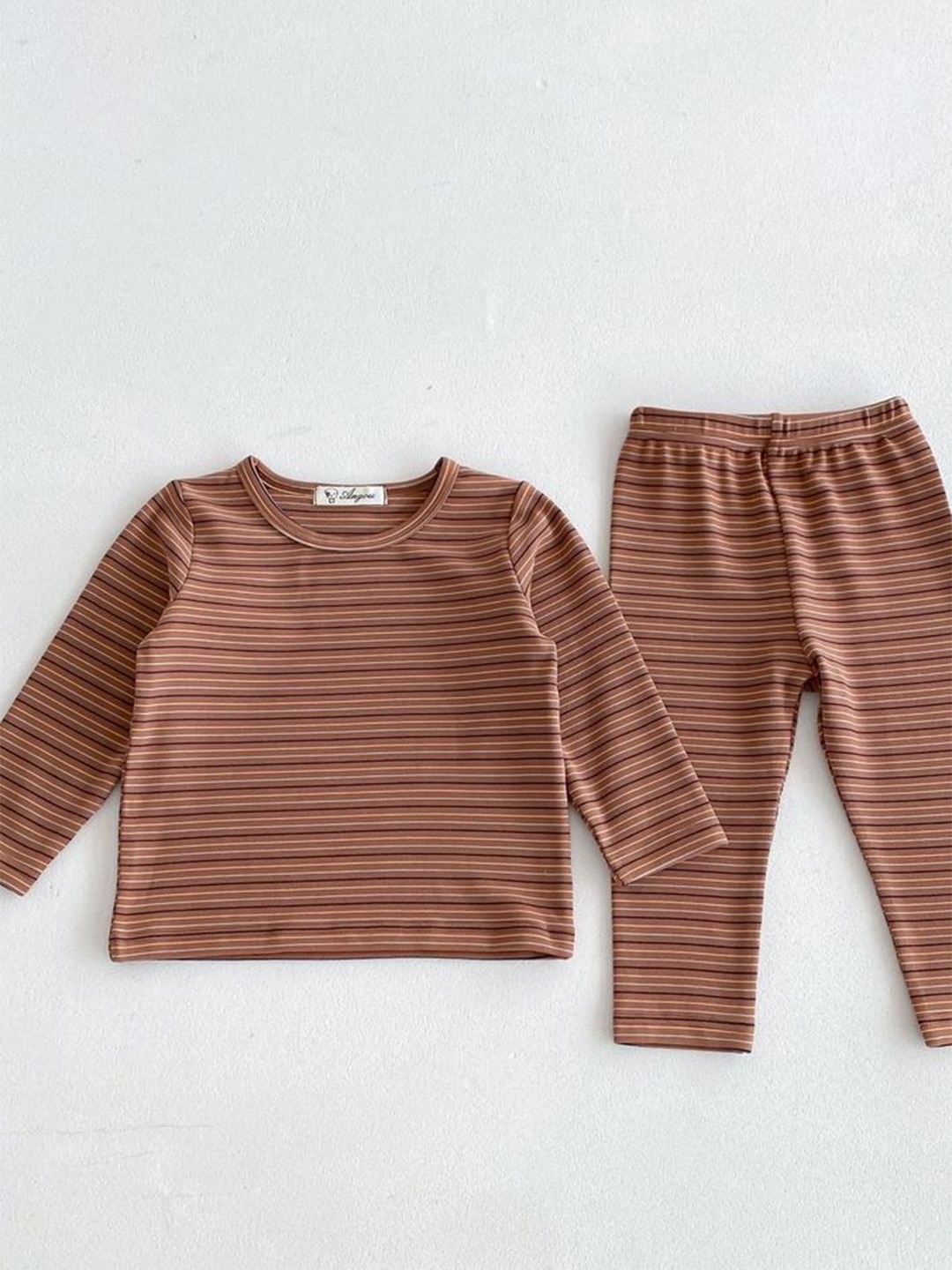 

LULU & SKY Girls Striped T-shirt with Trousers, Brown