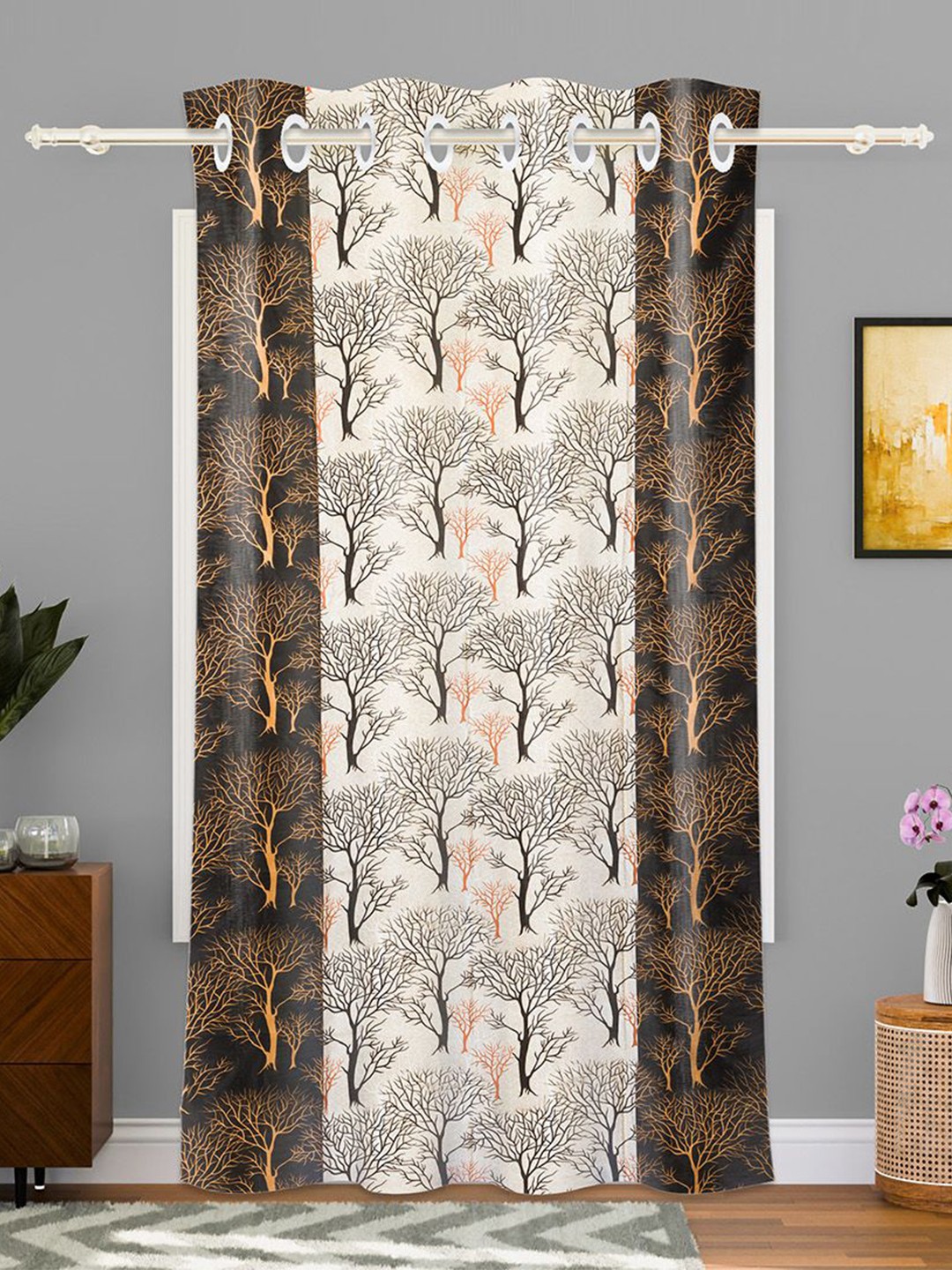 

Kuber Industries Brown & Cream-Coloured Ethnic Motifs Door Curtain