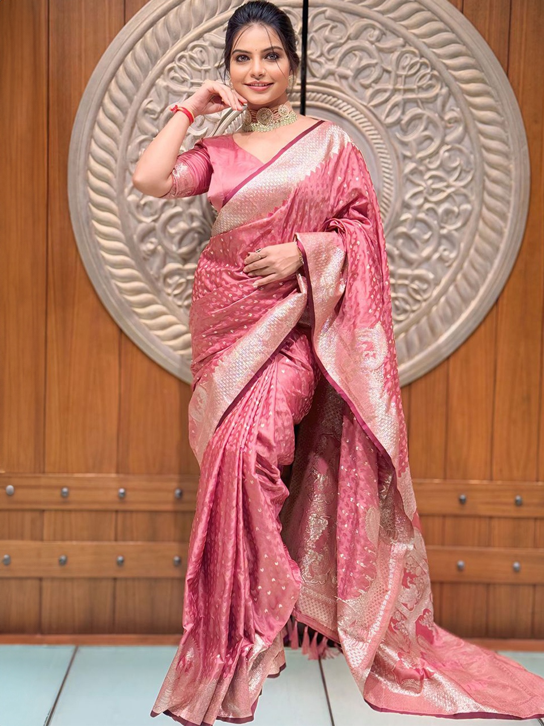 

LeeliPeeri Designer Silk Blend Designer Banarasi Saree, Pink