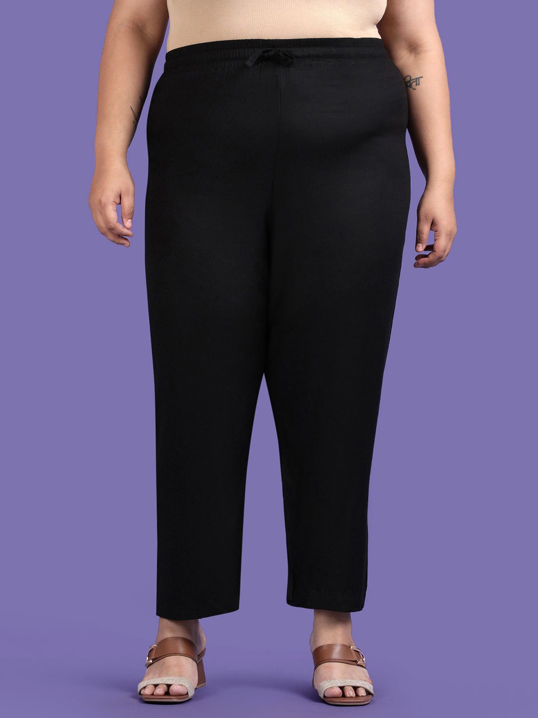 

TWIN BIRDS Plus Size Women Solid Woven Relaxed Fit Palazzos, Black