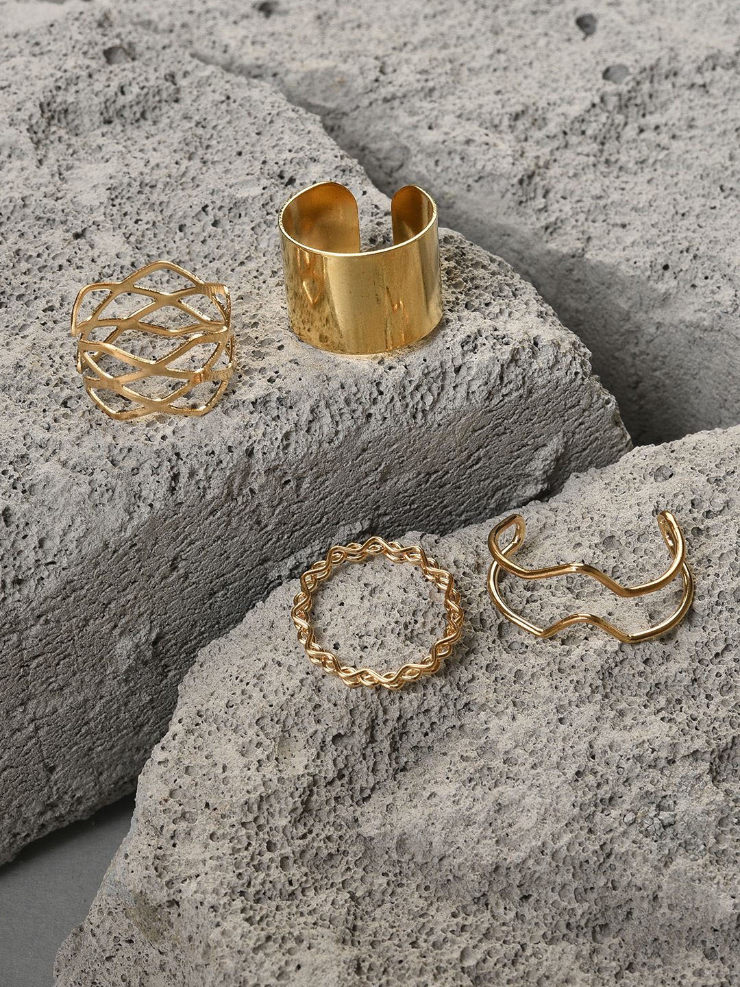 

glitchez Set Of 4 Gold-Plated Finger Ring