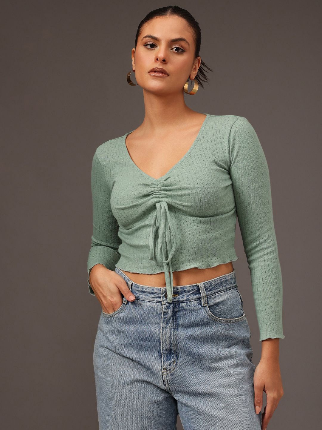 

STREET 9 Striped Cotton Crop Top, Green