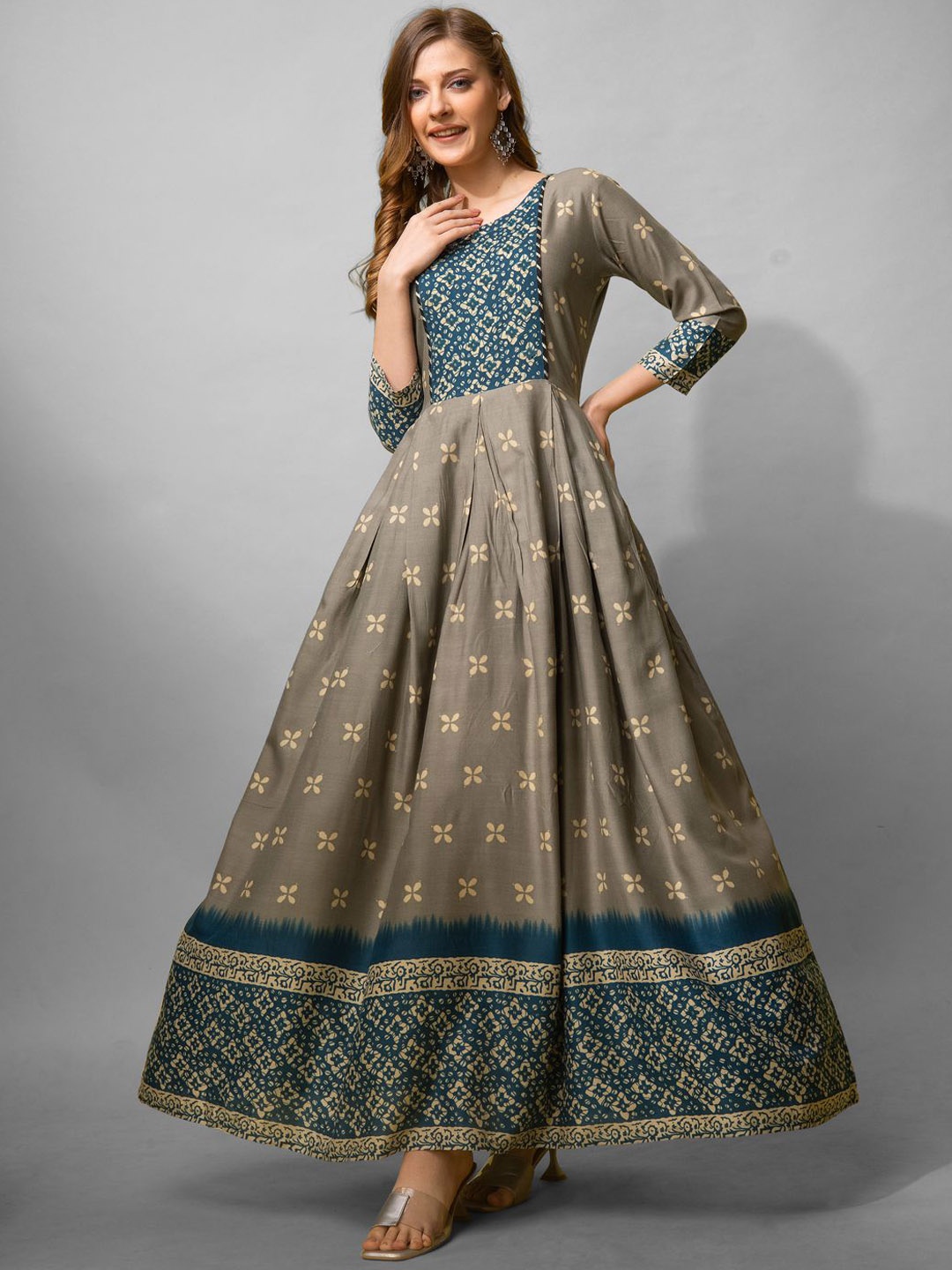 

Rujave Printed Cotton Gown Maxi Dress, Grey