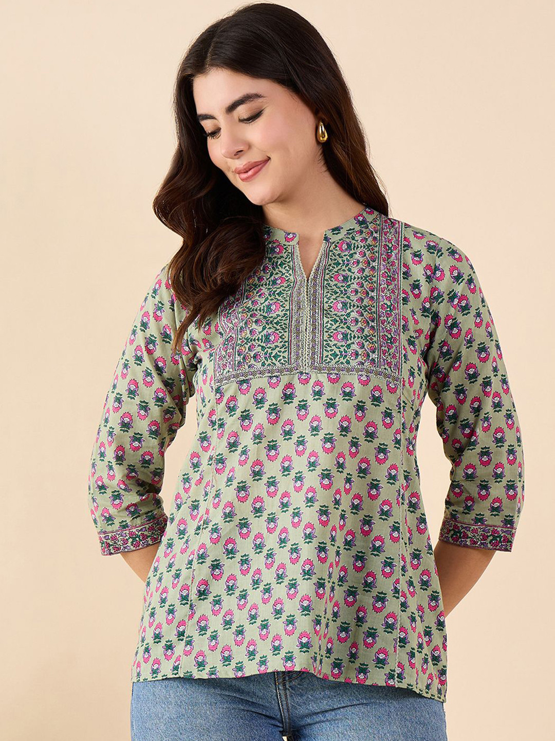 

Anouk Print Mandarin Collar Top, Multi