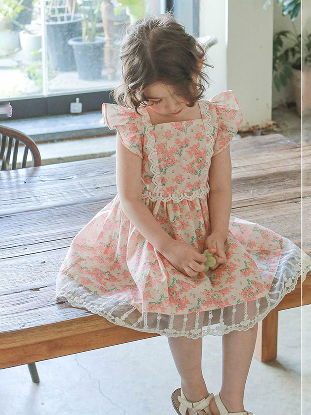 

LULU & SKY Floral Print Flutter Sleeve Fit & Flare Dress, Pink