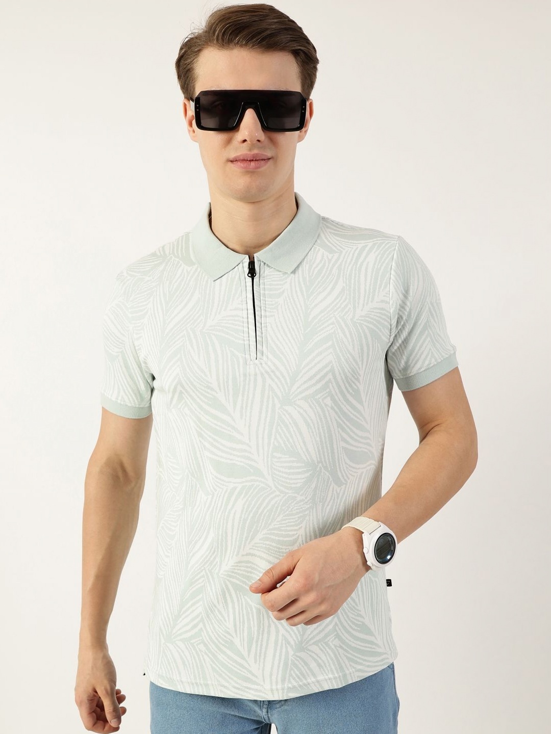 

Thomas Scott Men Floral Printed Polo Collar Pockets T-shirt, Blue
