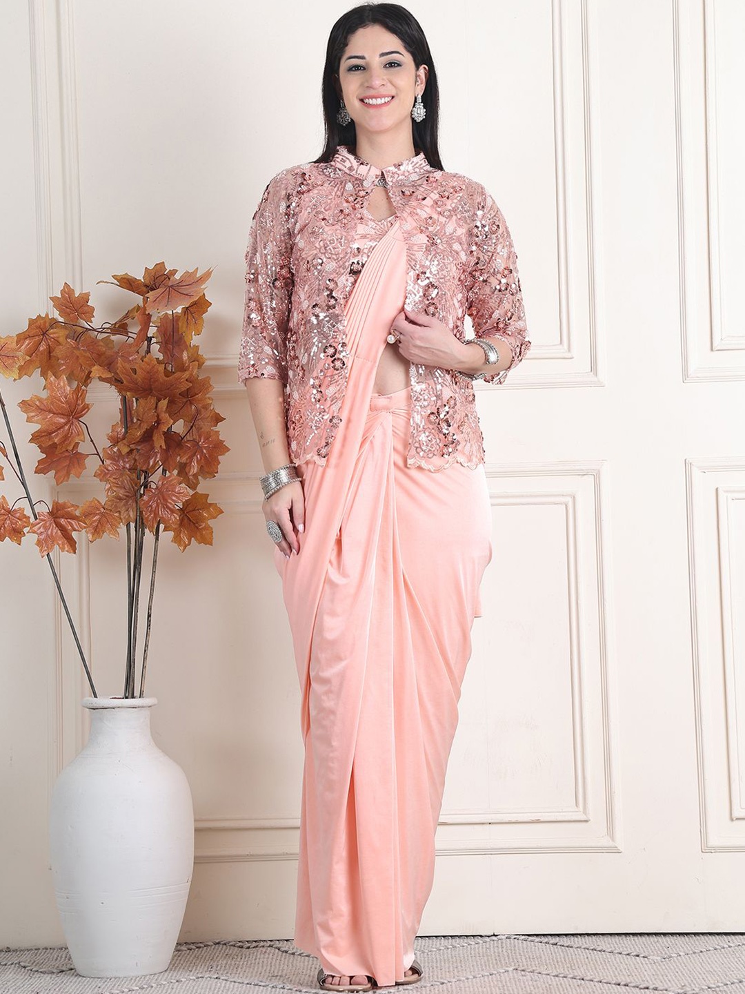 

Grancy Ready to Wear Leheriya Saree, Peach