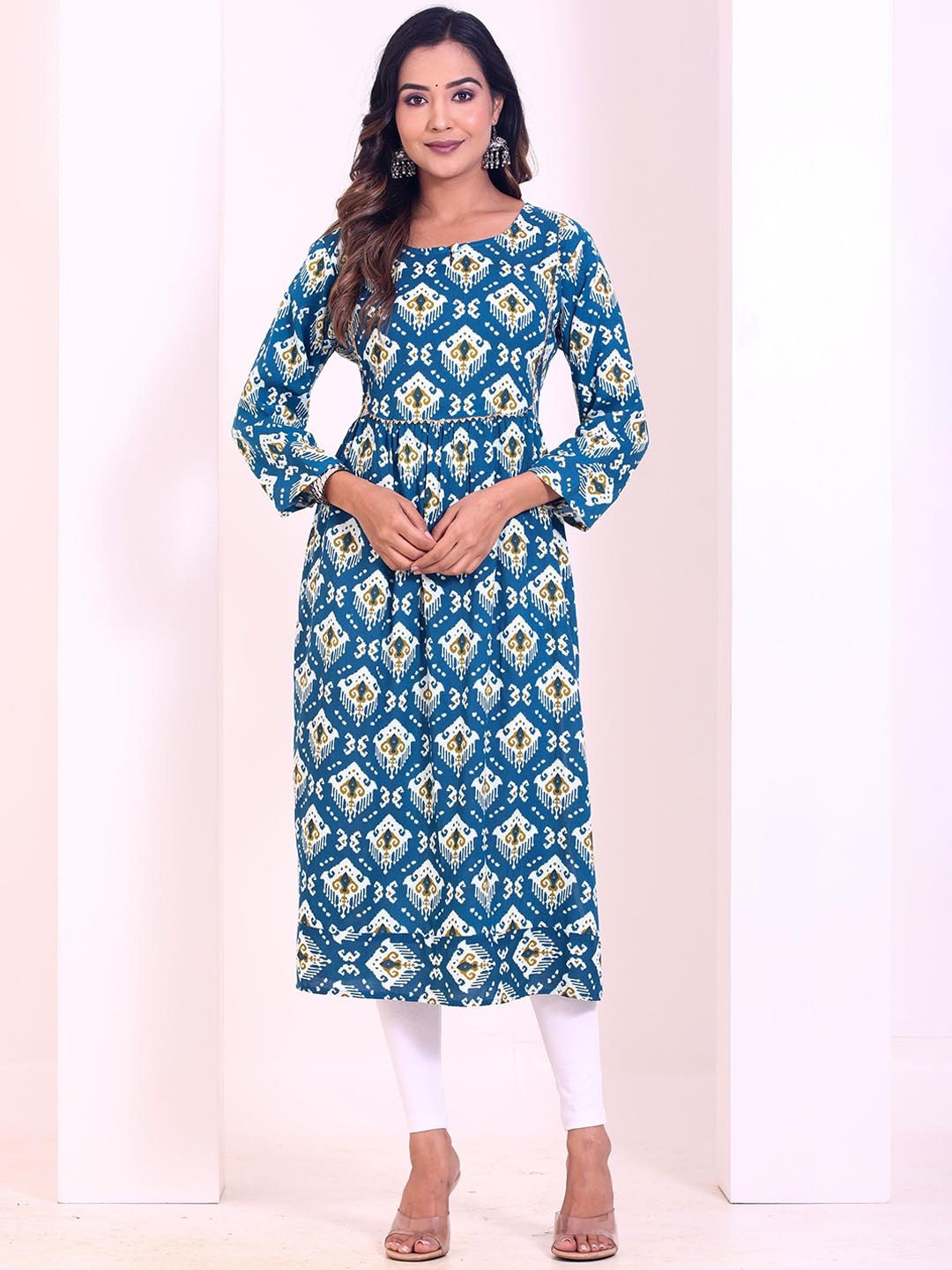 

Intizer Women Ethnic Motifs Printed Mirror Work Kurta, Blue