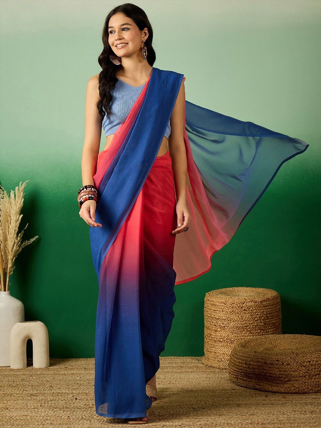 

Anouk Ombre Poly Georgette Saree, Navy blue