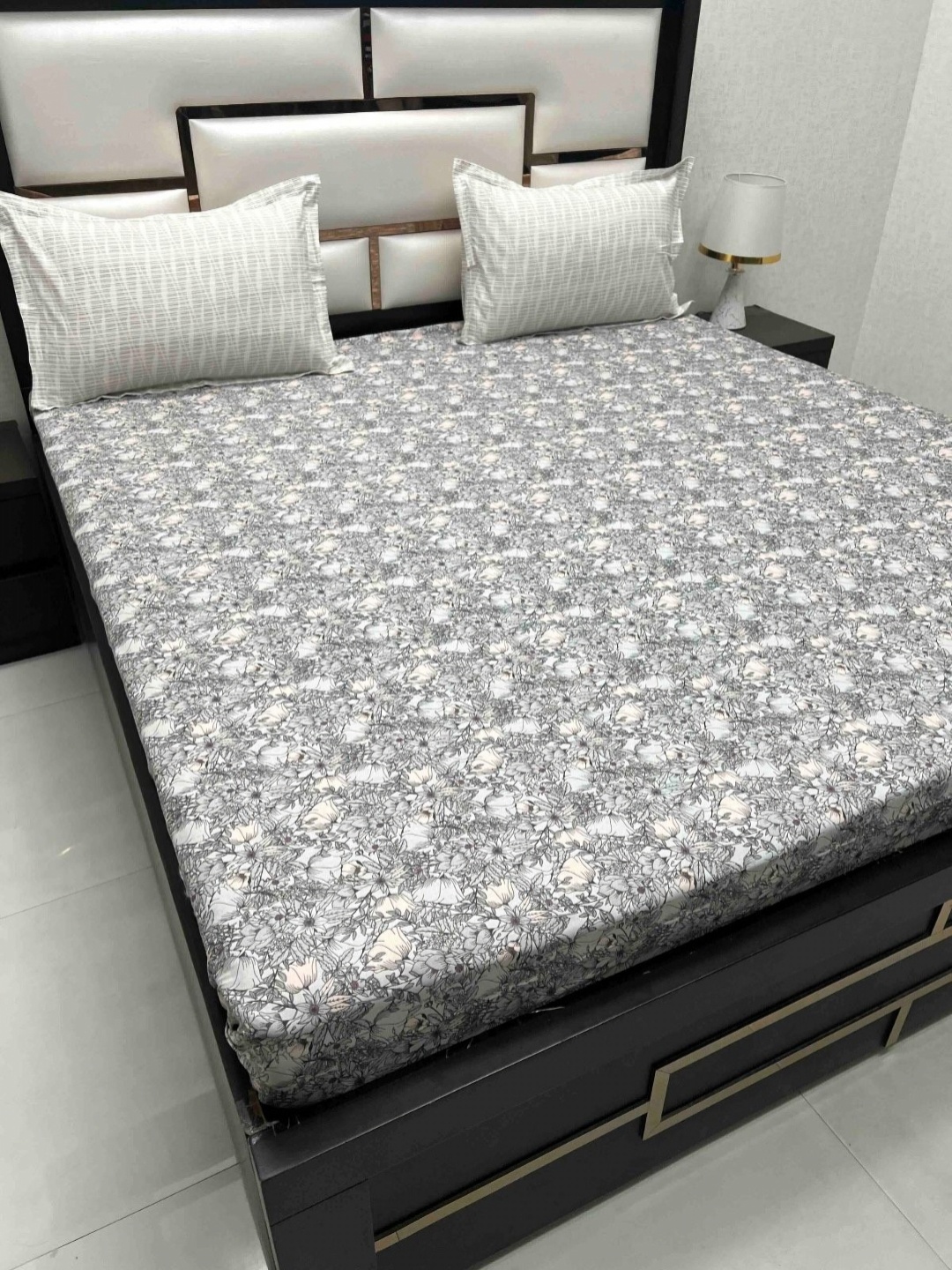 

Pure Decor Cotton King Size Double Bed Bedsheet With 2 Pillow Covers 2.74m X 2.74m, Grey