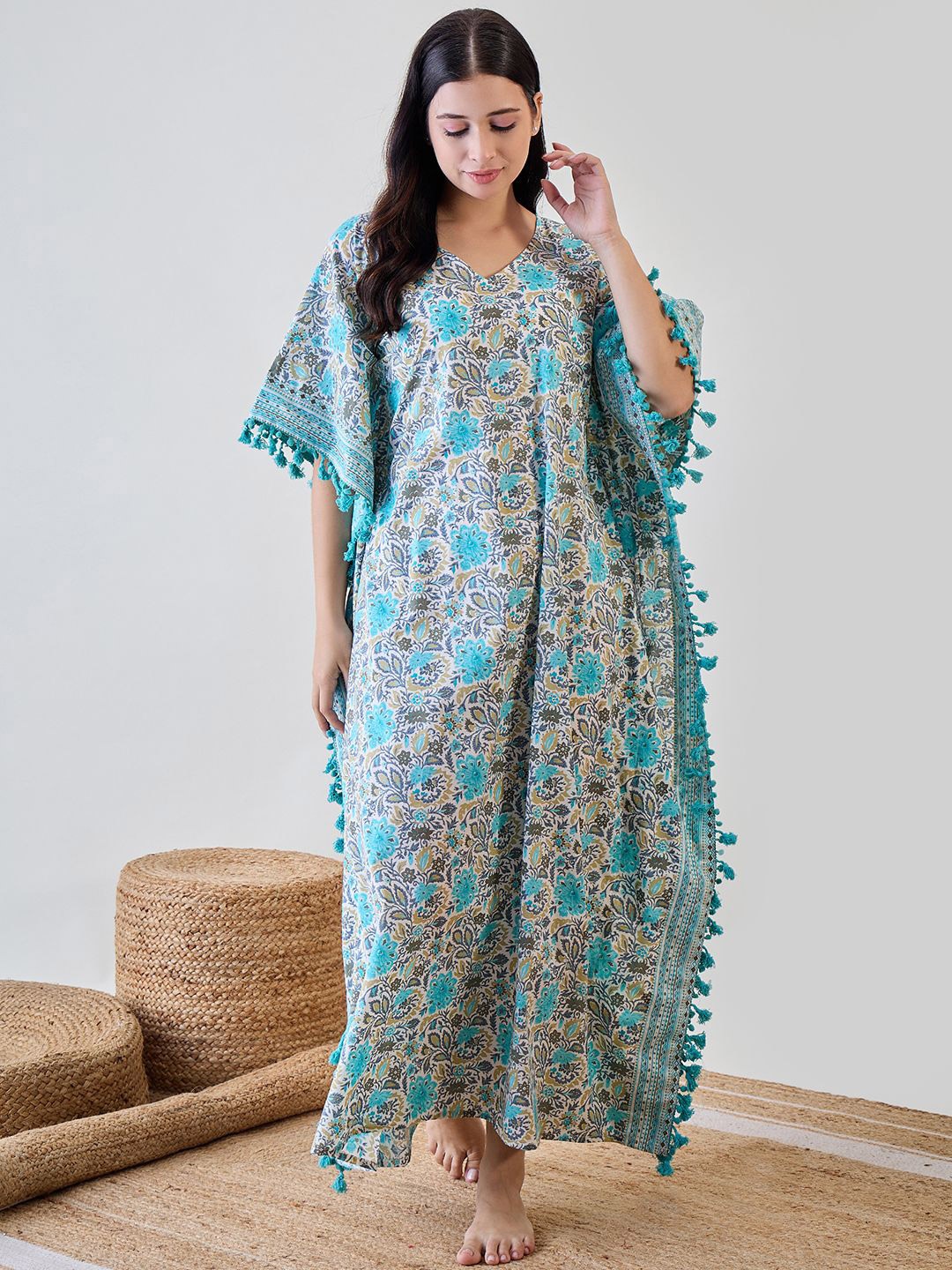 

The Kaftan Company Printed Maxi Nightdress, Blue