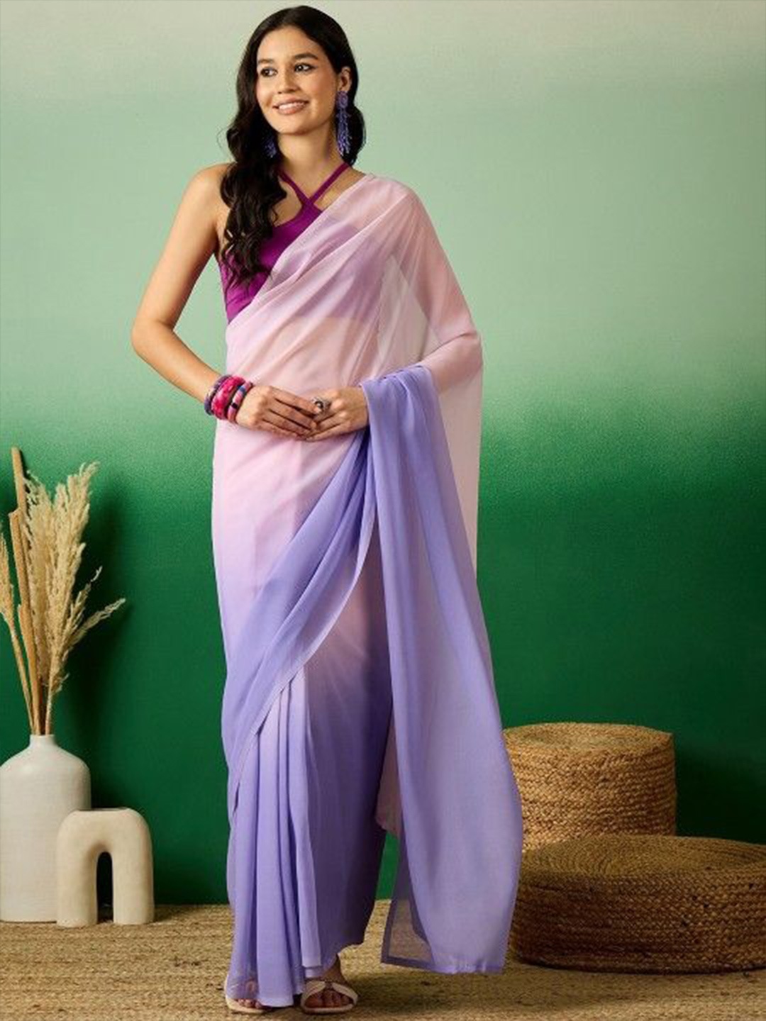 

Anouk Ombre Poly Georgette Ready to Wear Saree, Purple