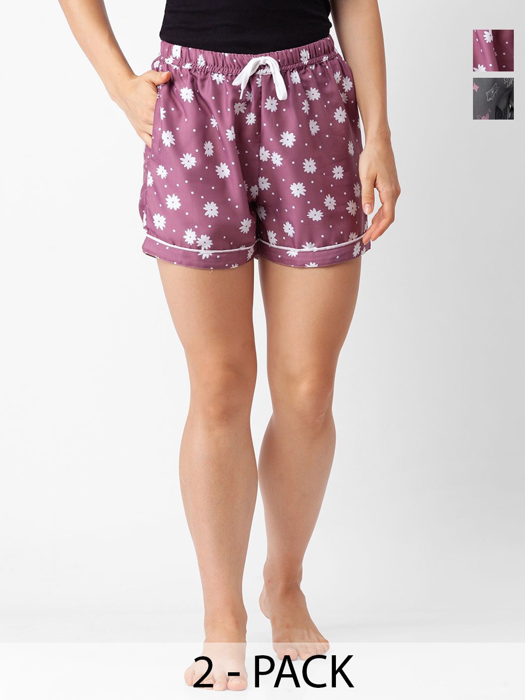 

FashionRack Women Pack of 2 Printed Mid-Rise Lounge Shorts, Grey