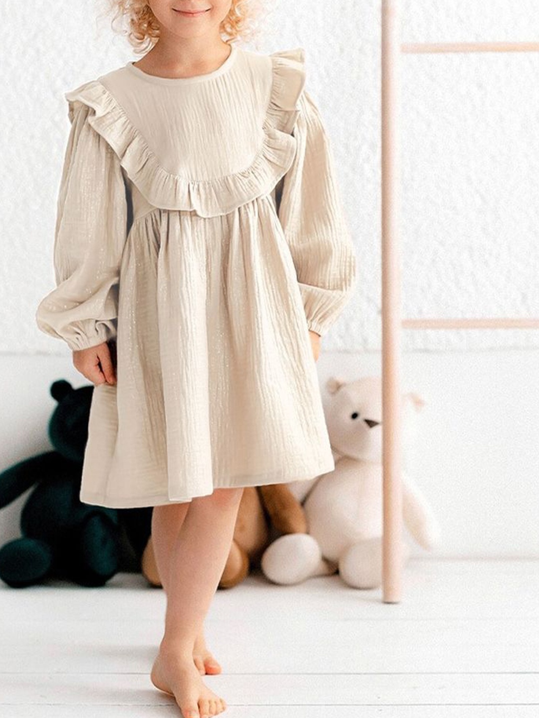 

LULU & SKY Puff Sleeve Empire Dress, Beige