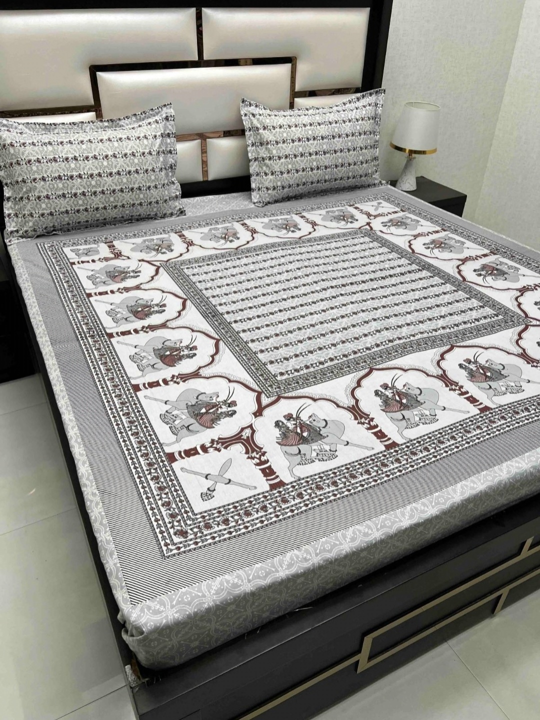 

Pure Decor Cotton King Size Double Bed Bedsheet With 2 Pillow Covers 2.74m X 2.74m, Grey