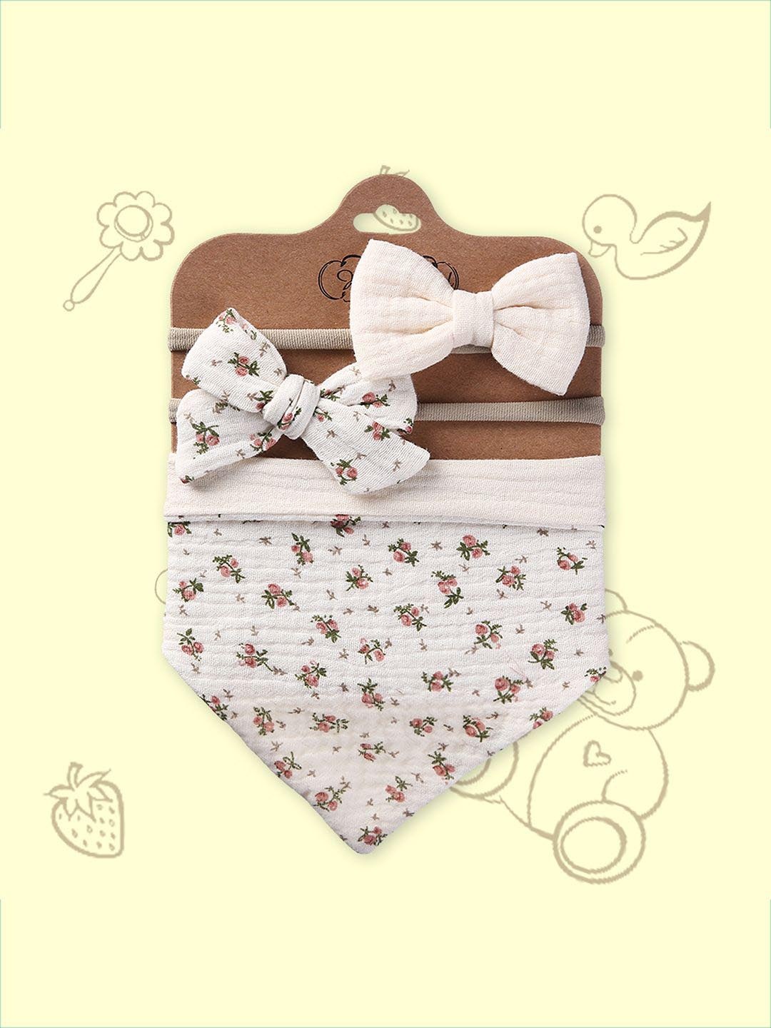 

Polka Tots Girls Cotton Bib & Set Of 2 Bow Headbands, White