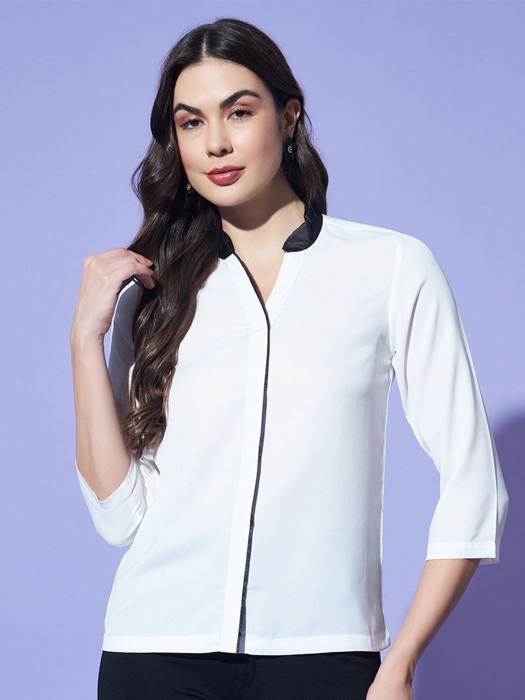 

BAESD Women Comfort Mandarin Collar Solid Formal Shirt, White