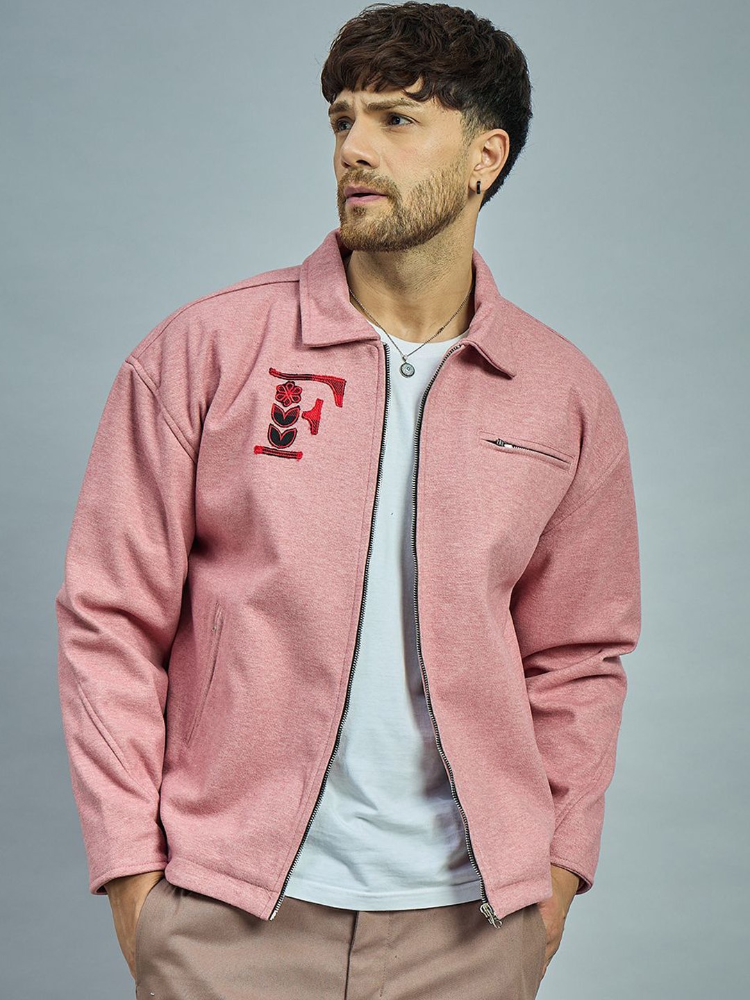

FUGAZEE Men Open Front Jacket with Patchwork, Pink