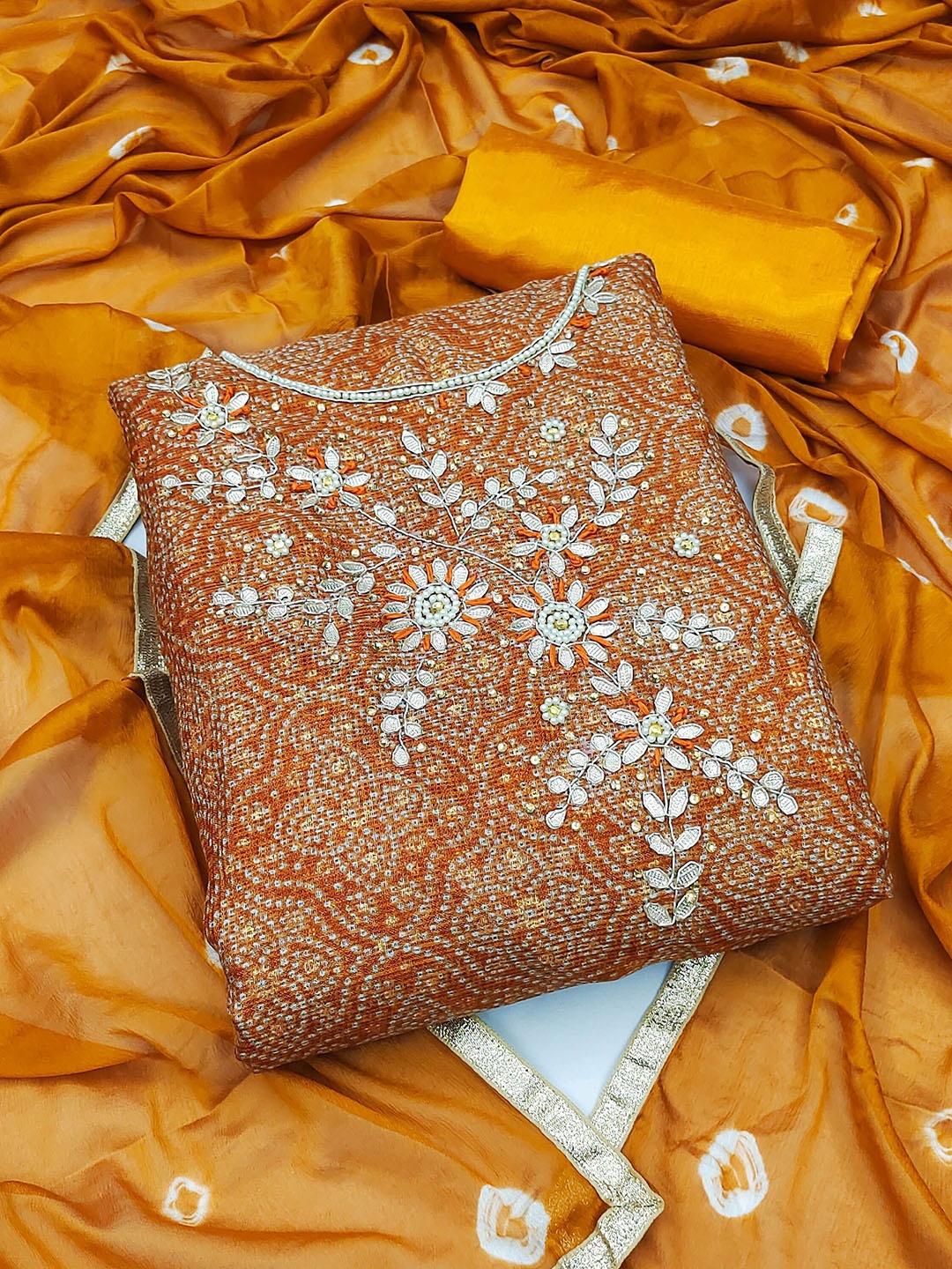 

Maroosh Unstitched Dress Material, Mustard