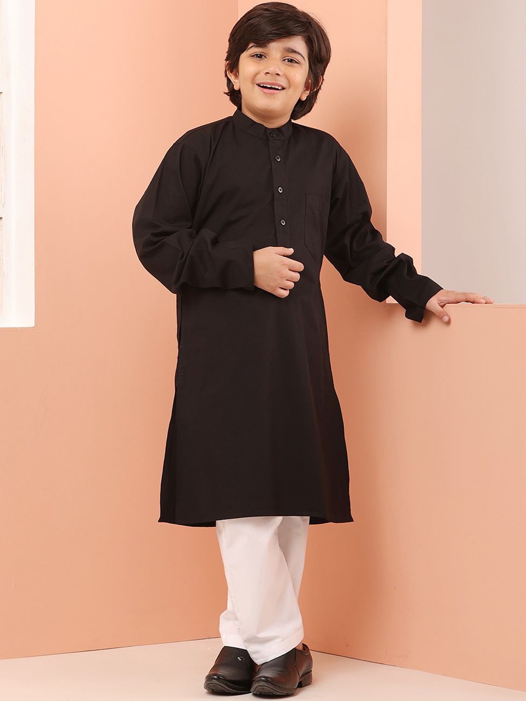 

NABIA Boys Regular Pure Cotton Kurta with Pyjamas, Black