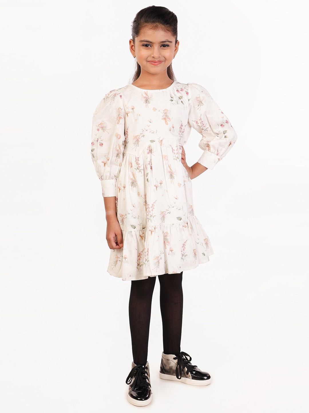 

Nature Nook Kids Girls Printed Pure Cotton Dress, Off white