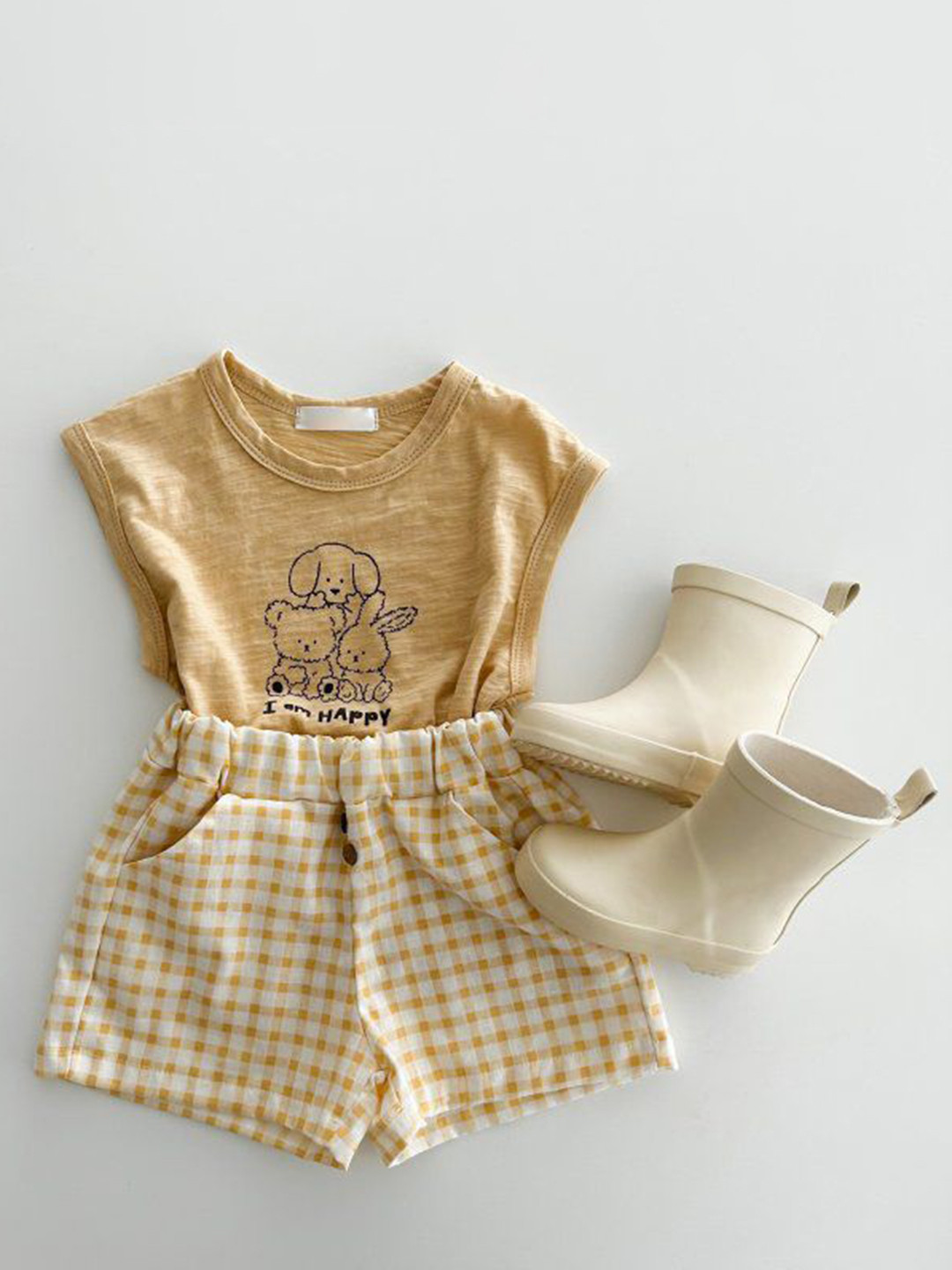 

LULU & SKY Girls Checked Loose Fit Technology Shorts, Yellow