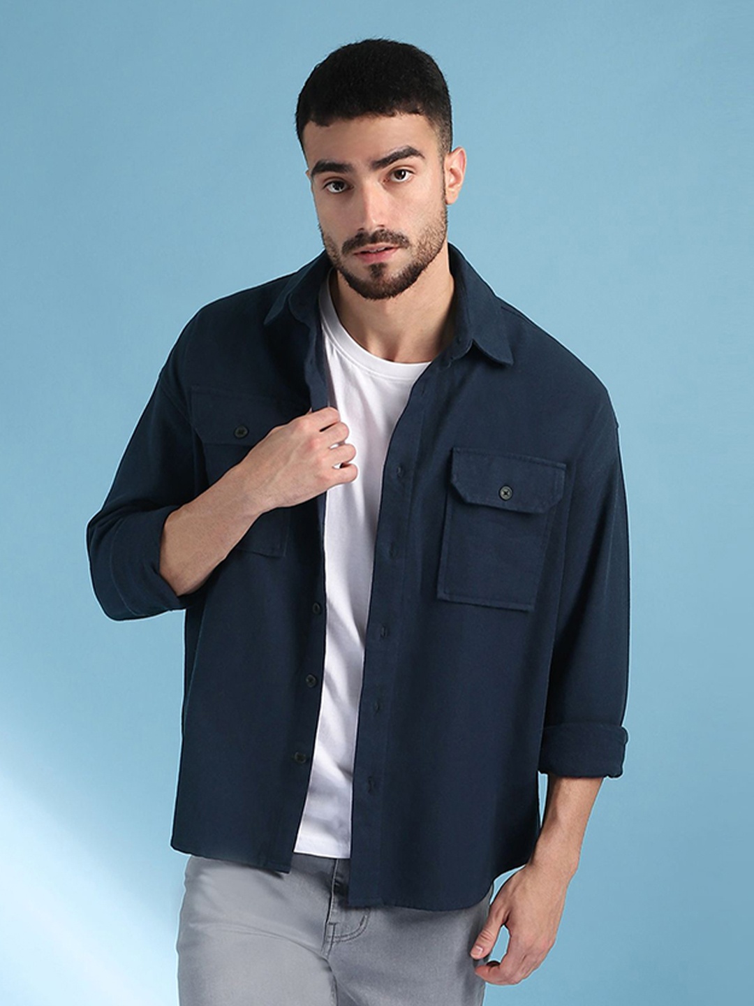 

Beyoung Recycled Flannel Shirt, Navy blue