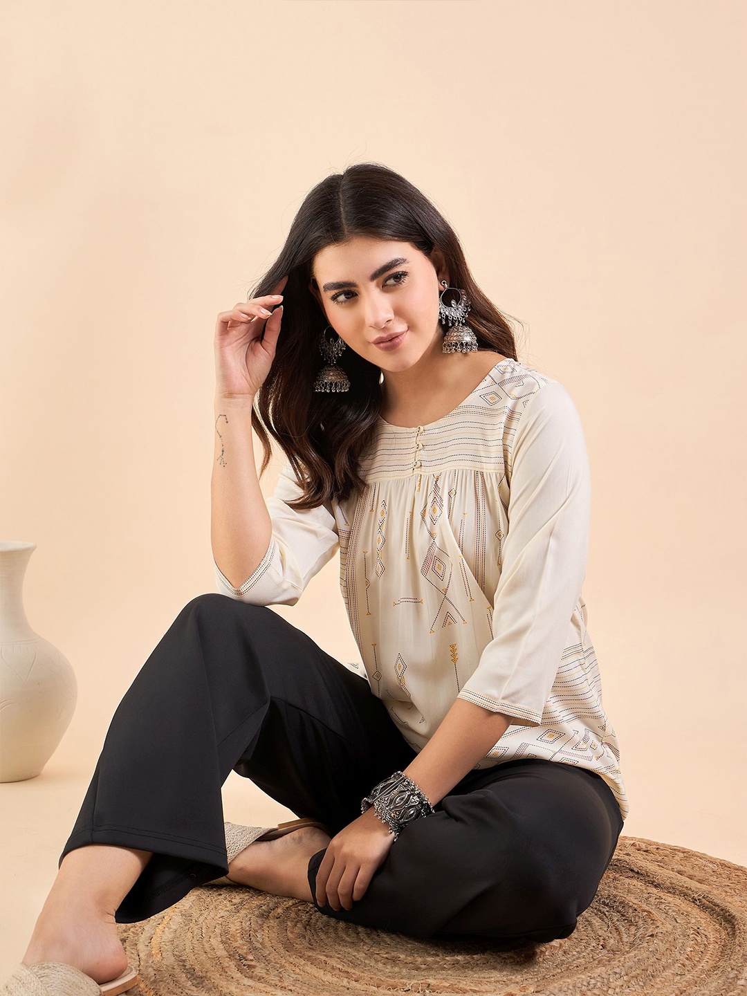 

Anouk Print Top, Cream