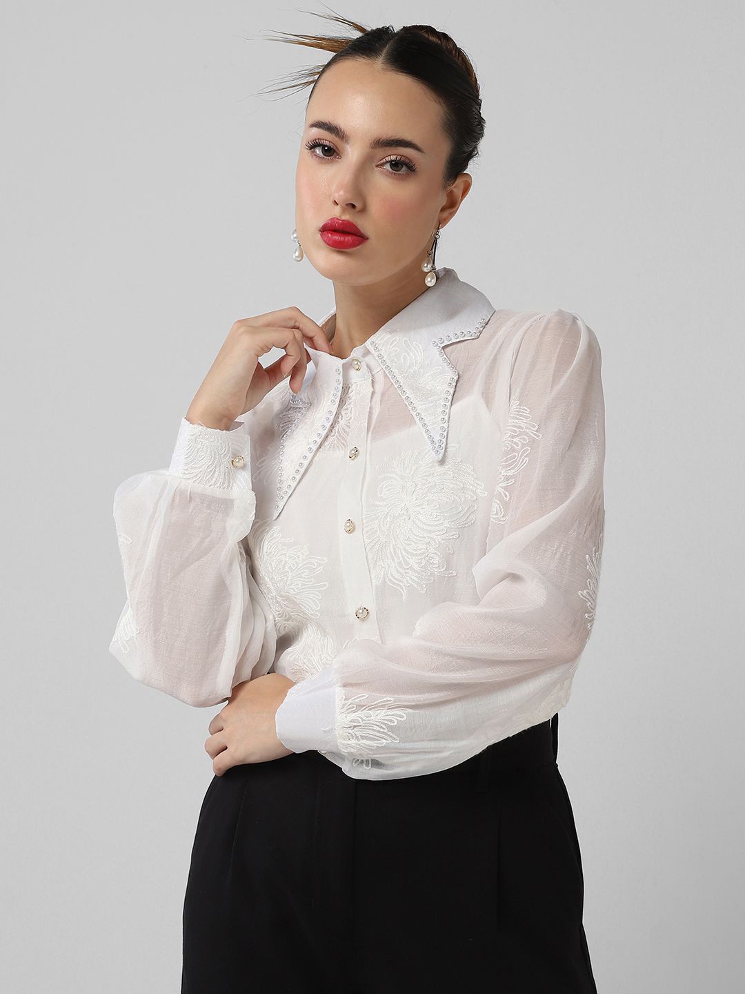 

SHOWOFF Women Comfort Semi Sheer Casual Shirt, White