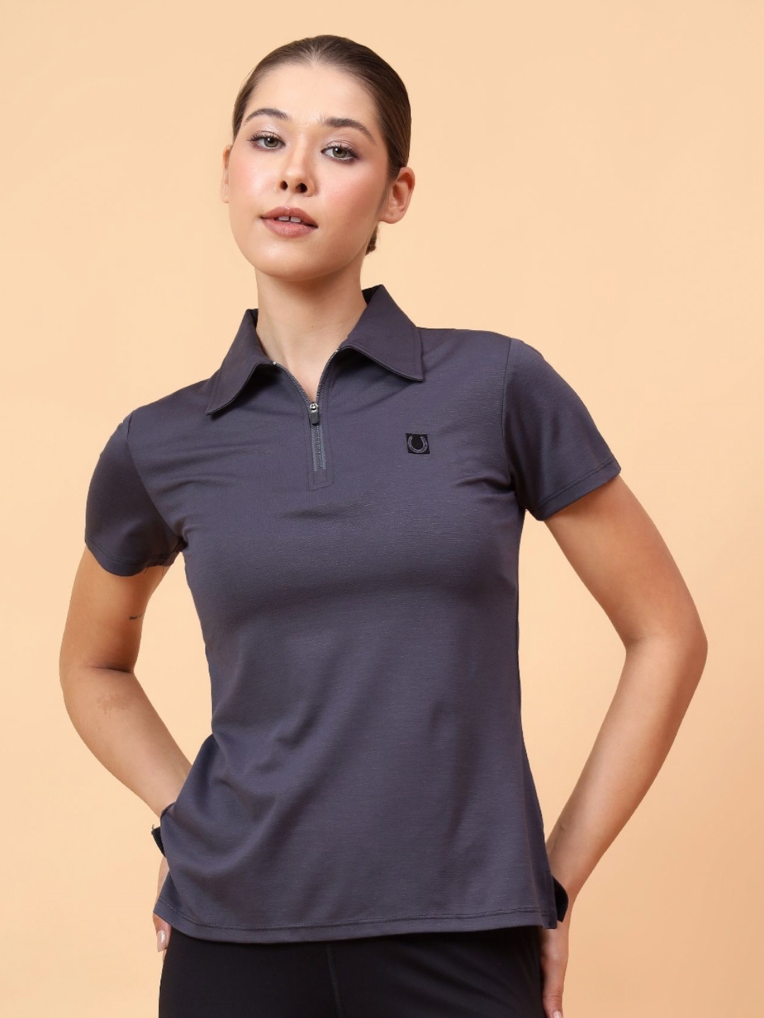 

Fitkin Front Zipper Polo T-shirt, Grey