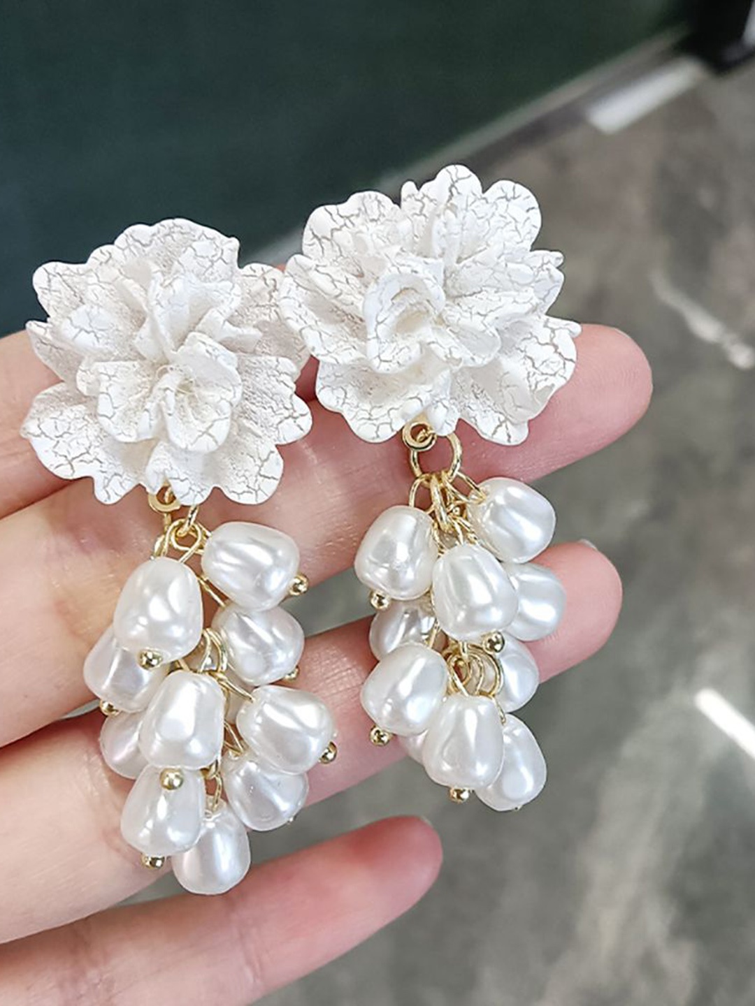 

StyleCast x Revolte Floral Drop Earrings, White