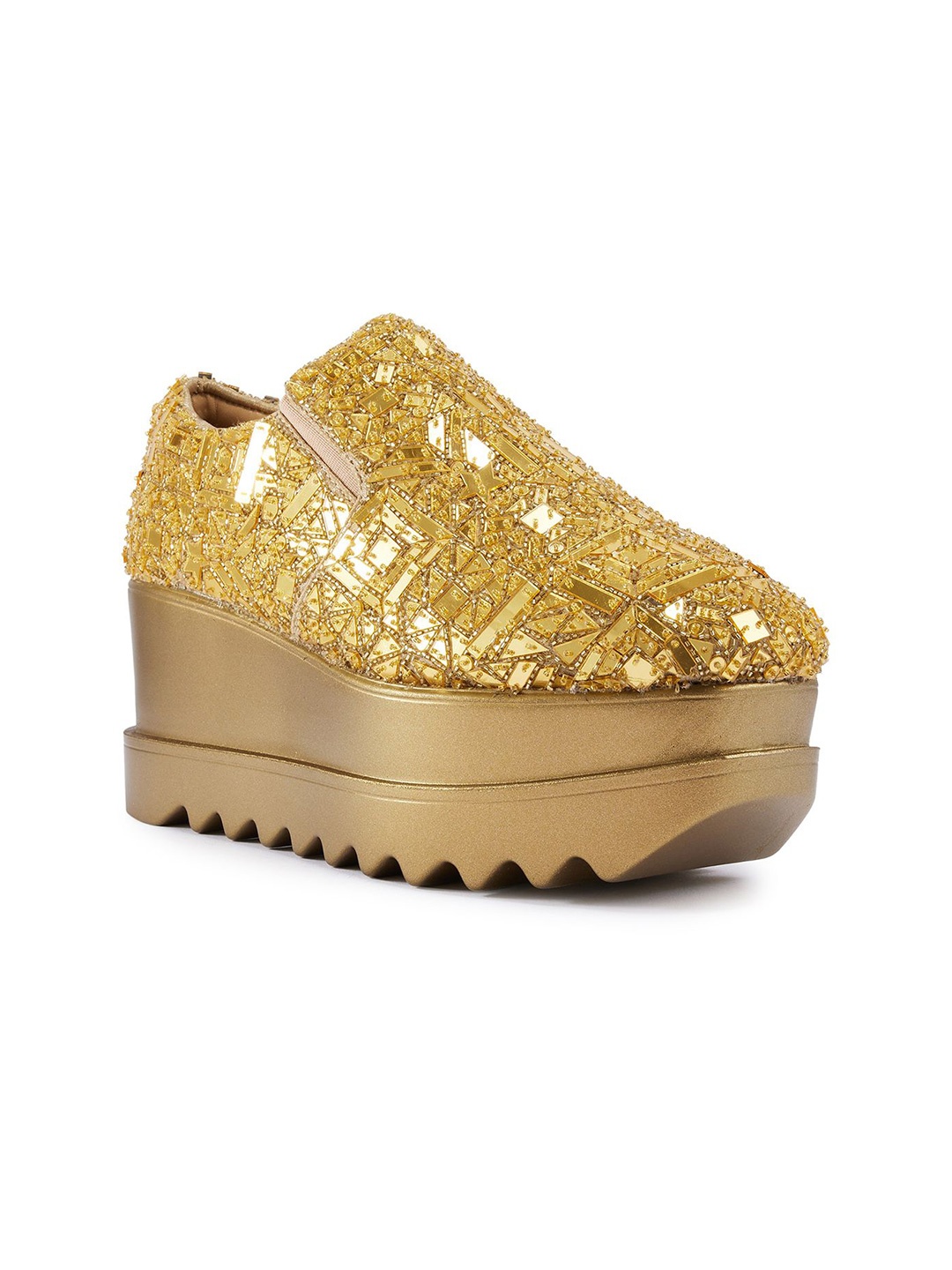

Anaar Women Embellished Round Toe Slip On Sneakers, Gold
