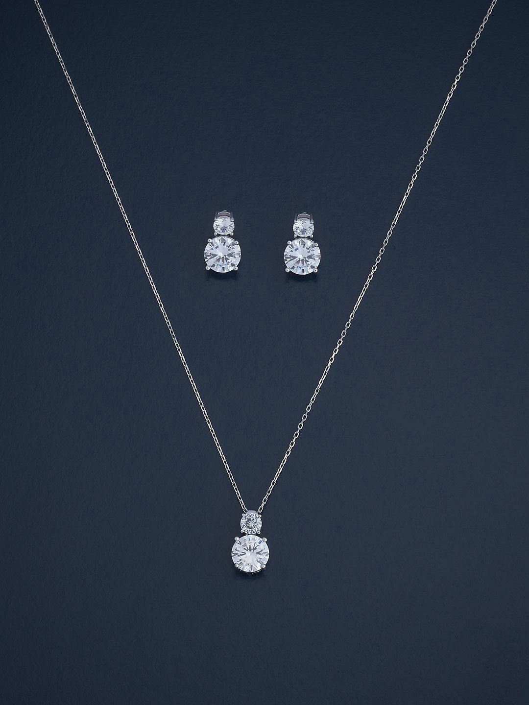 

Kushal's Fashion Jewellery Silver Rhodium-Plated CZ-Stone Studded Jewellery Set