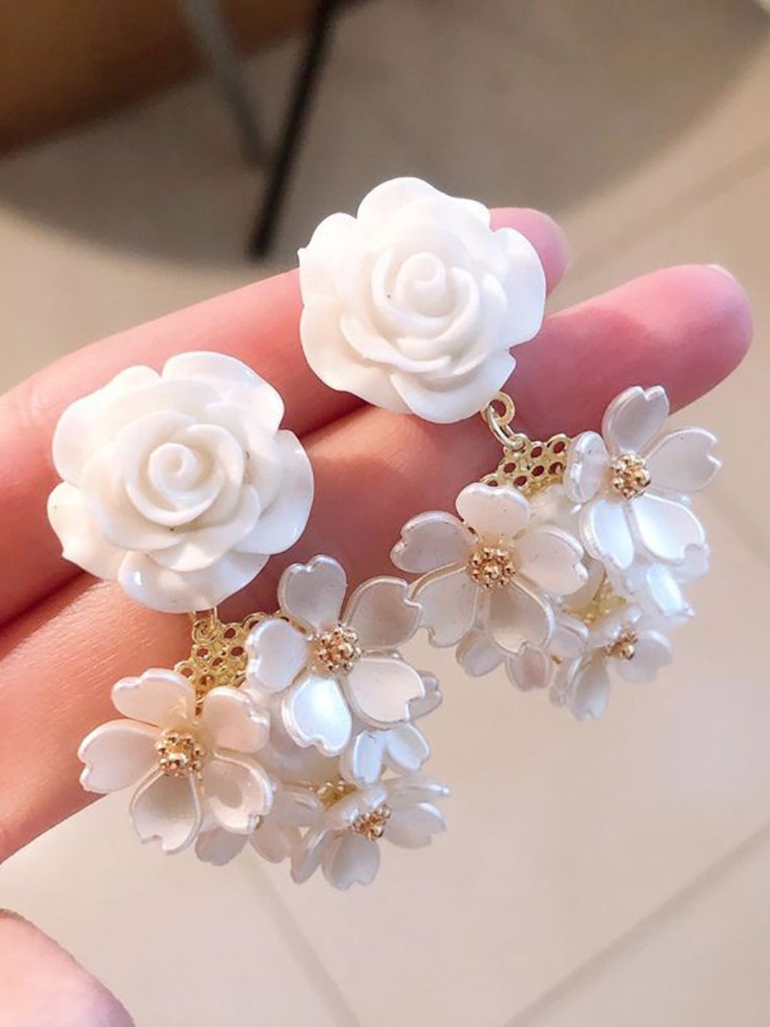 

StyleCast x Revolte Floral Drop Earrings, White